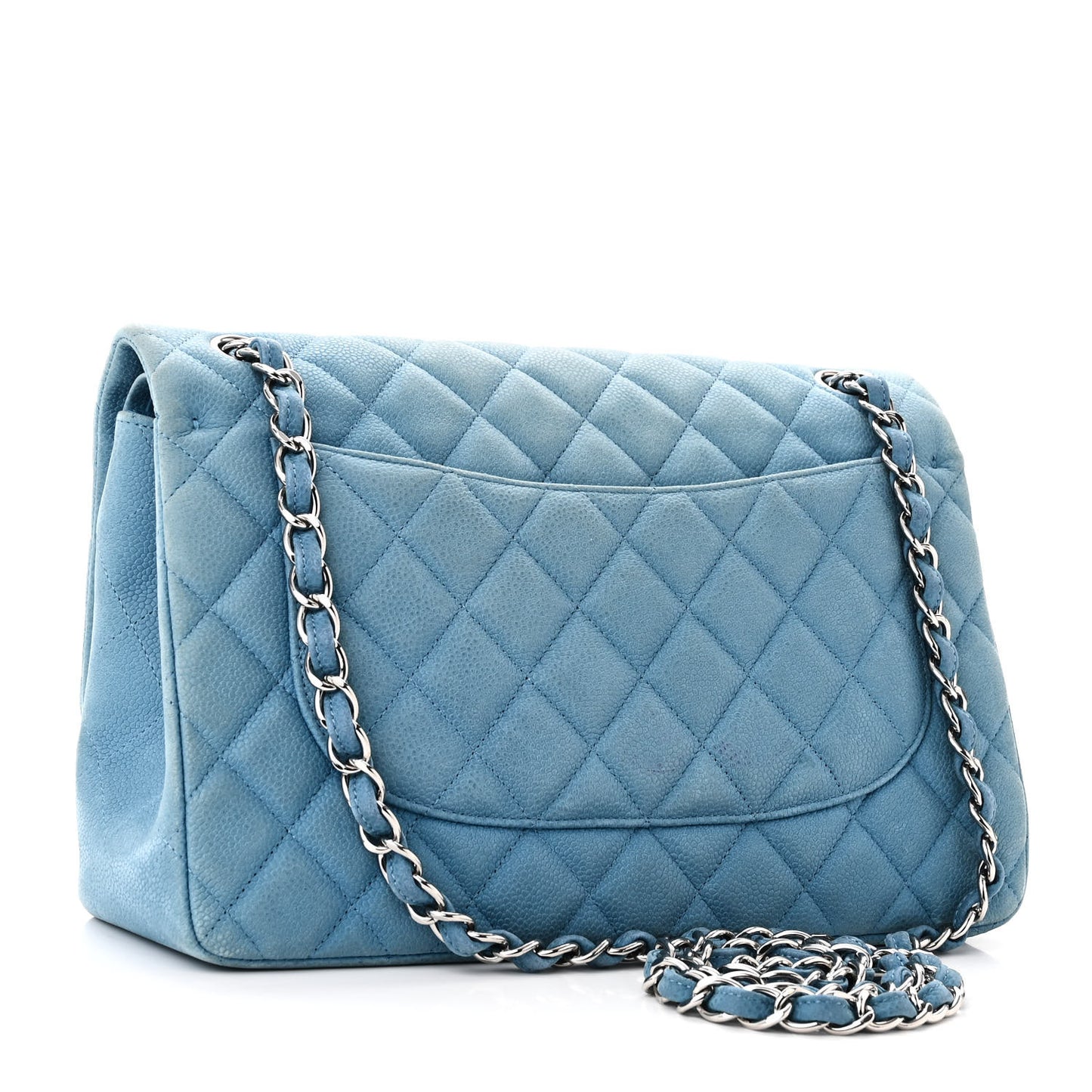 Iridescent Caviar Quilted Jumbo Double Flap Blue