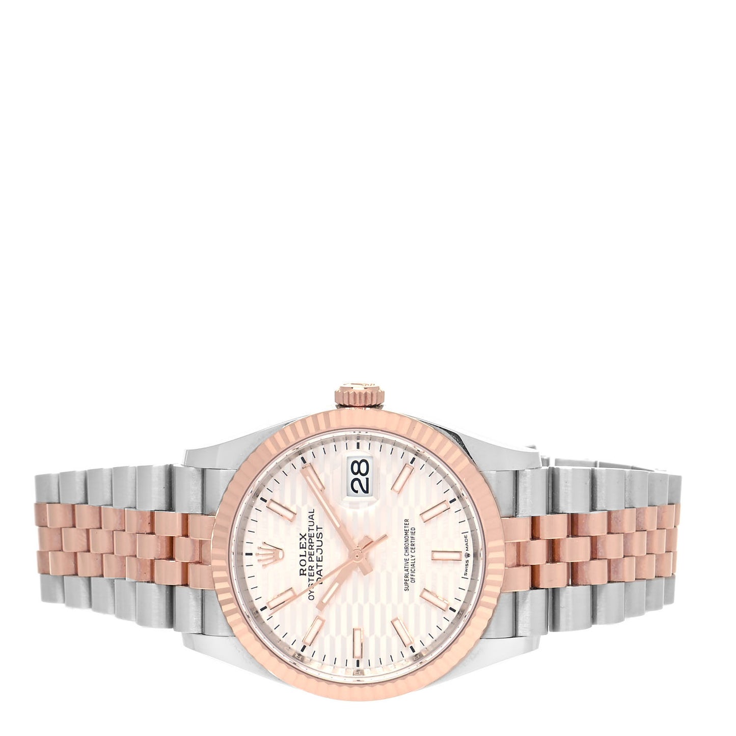 Stainless Steel 18K Everose Gold 36mm Oyster Perpetual Datejust Watch Silver Fluted 126231