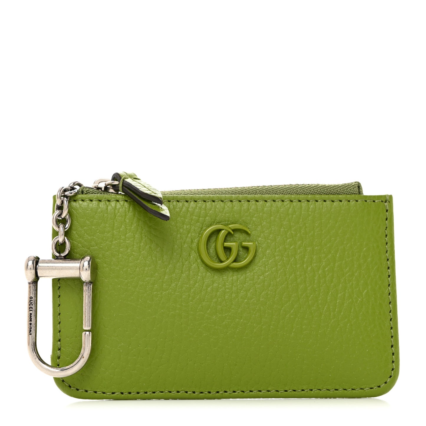 Dollar Calfskin Enamel Monochrome GG Marmont Key Case Card Holder Lemon Leaf