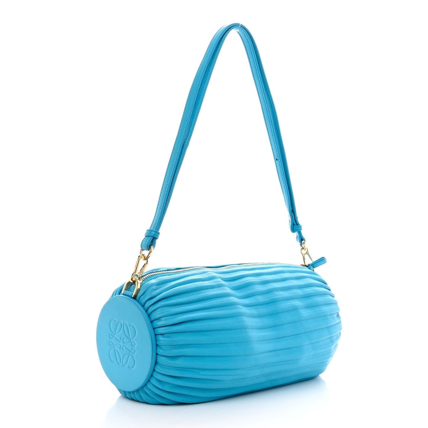 Lambskin Pleated Bracelet Pouch Shoulder Bag Turquoise