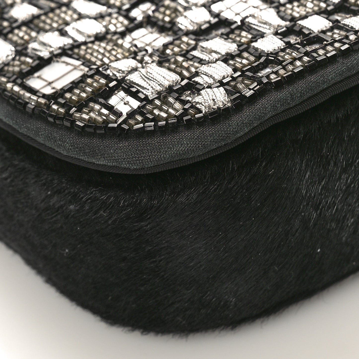 Embellished Pony Hair Maris Pearl Shoulder Bag Black Silver