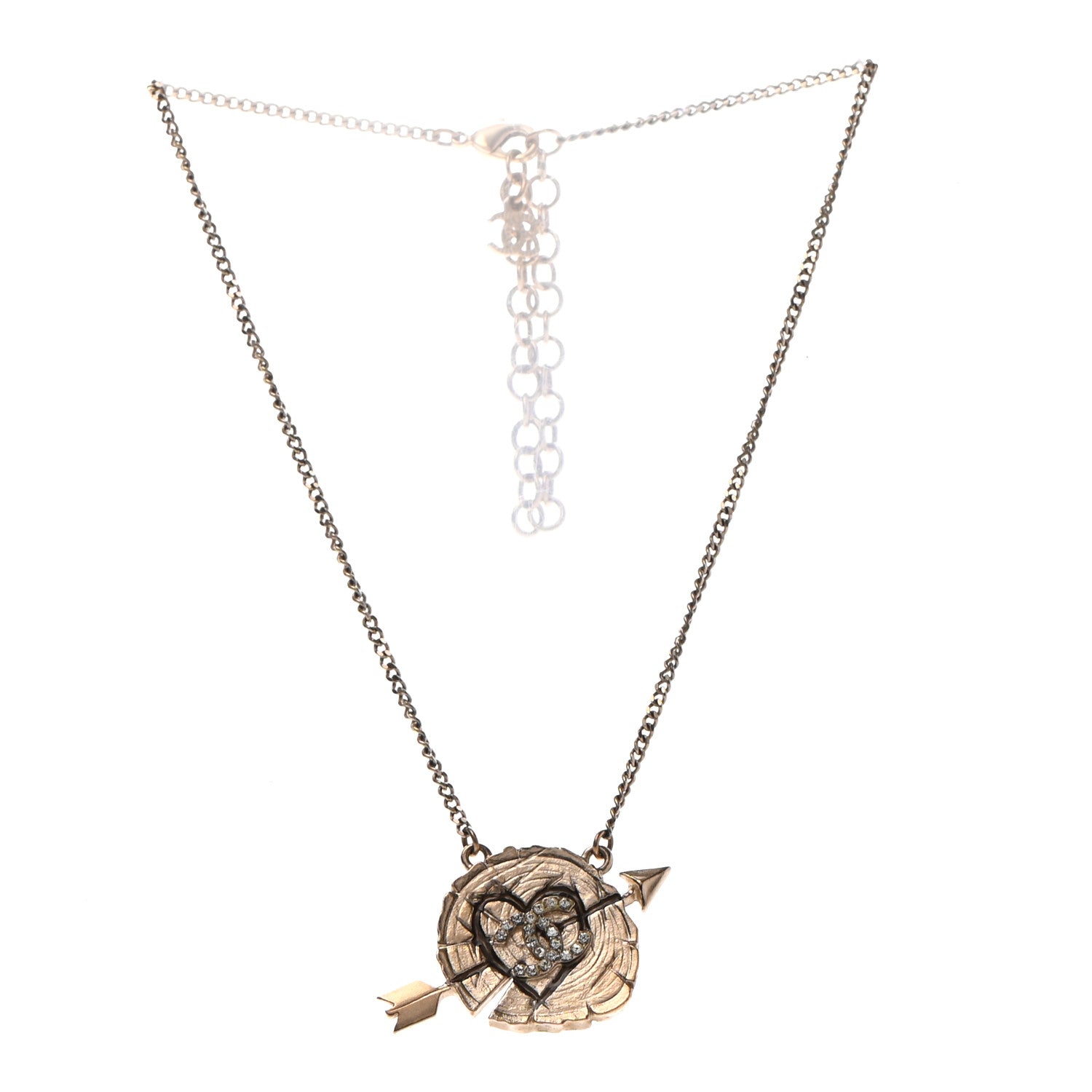 Chanel Crystal Heart Arrow Short Necklace Gold 3 of 5