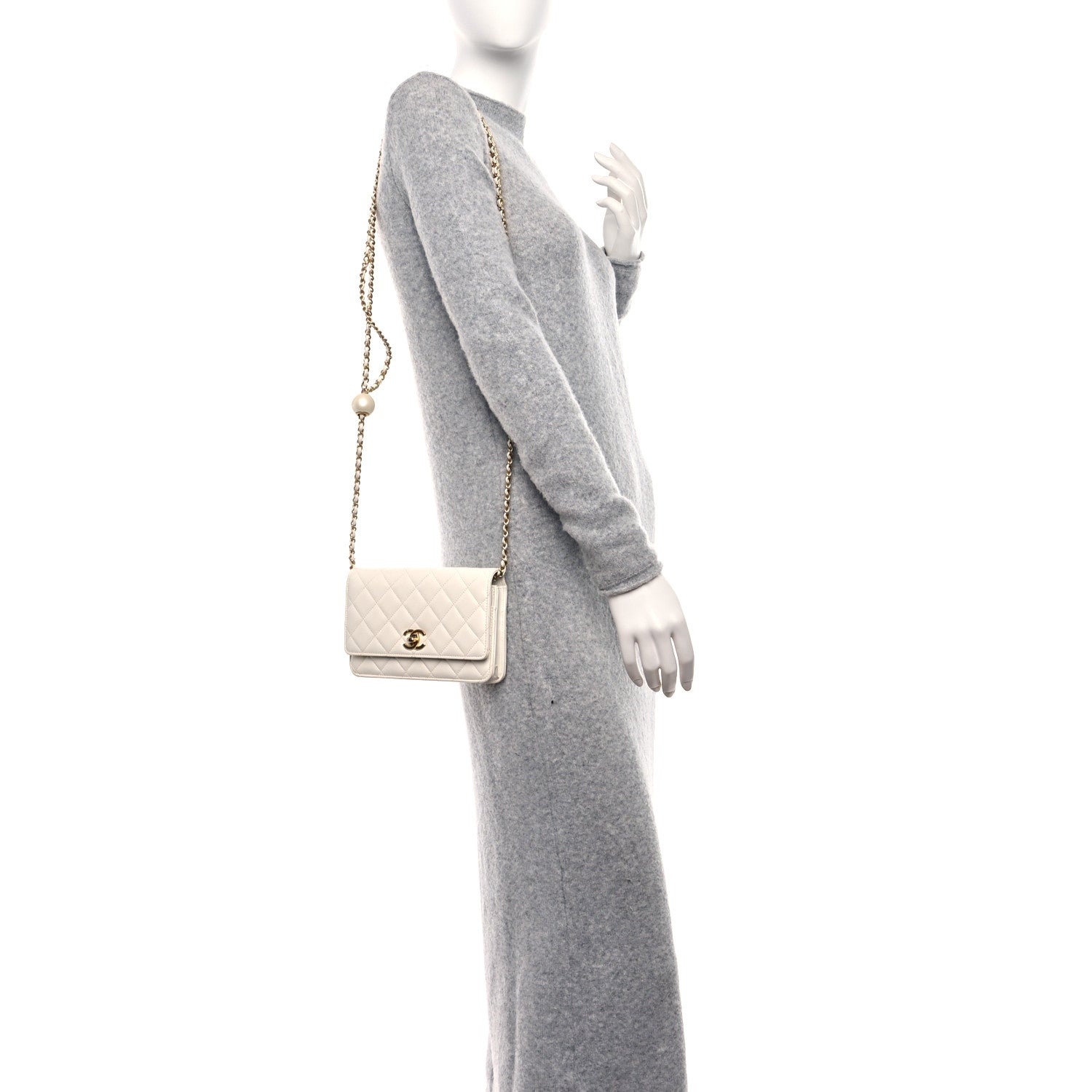 Chanel Lambskin Quilted CC Pearl Crush Wallet on Chain WOC White 2 of 13