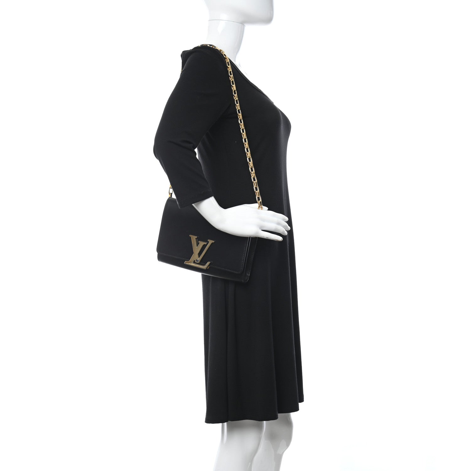 Louis Vuitton Calfskin Chain Louise MM Black 2 of 10