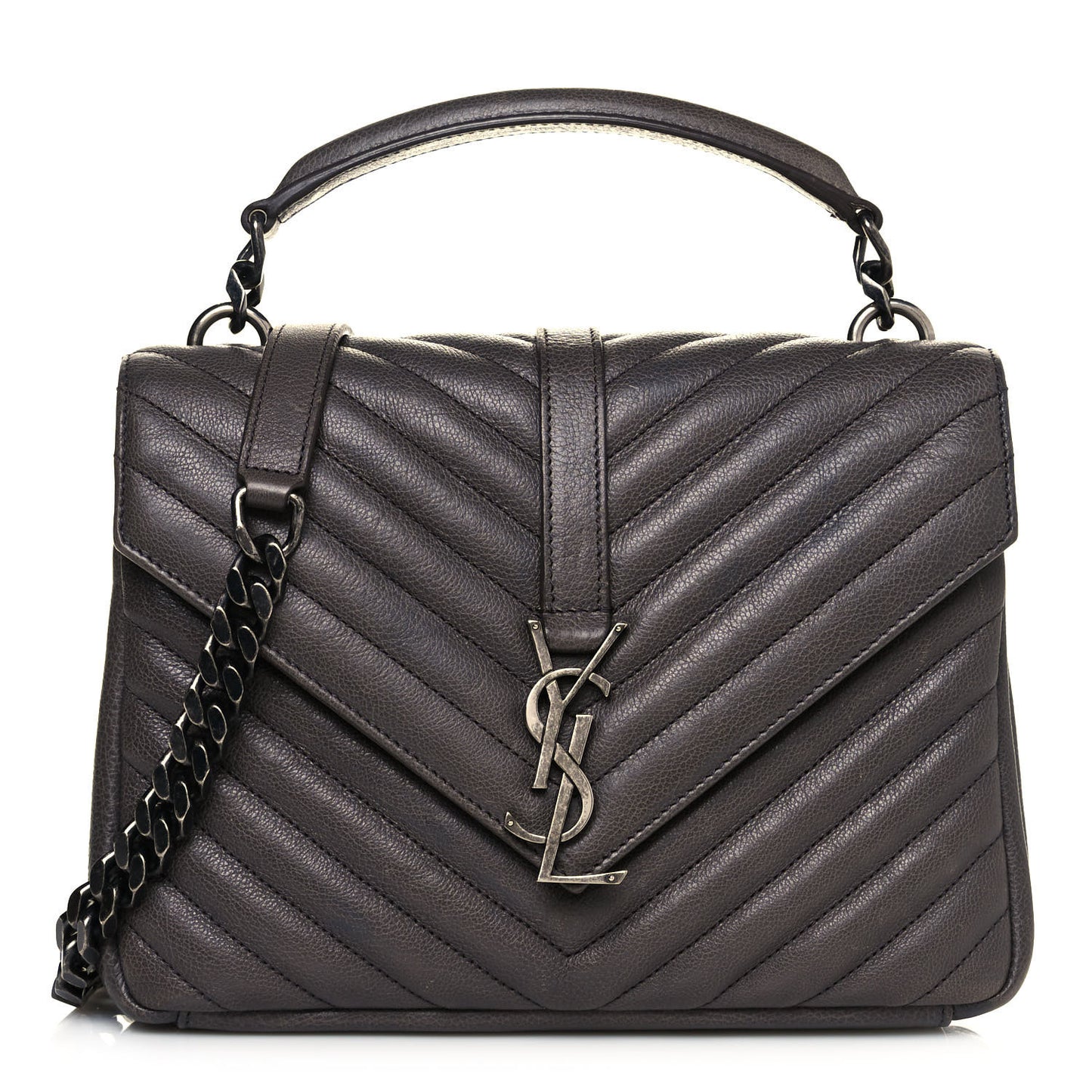 Sheepskin Matelasse Chevron Monogram Medium College Bag Asphalt