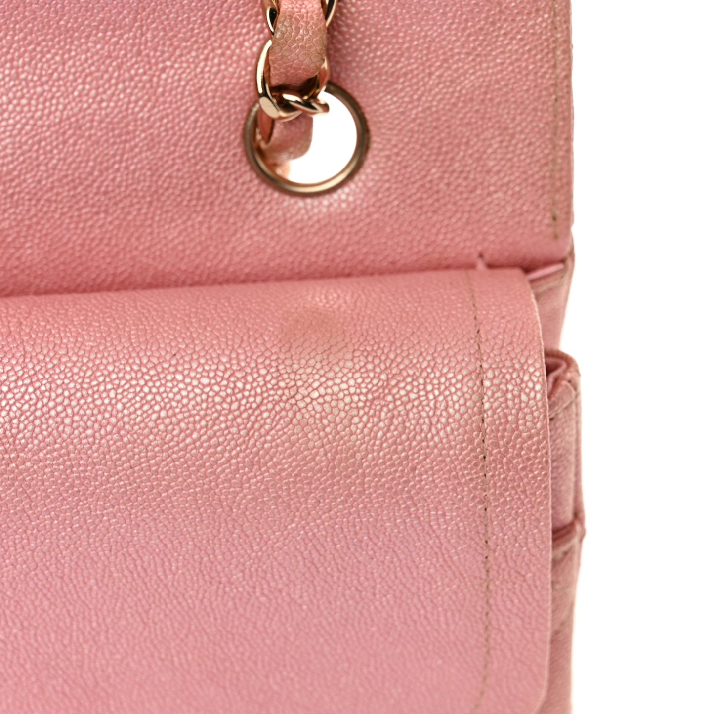 Iridescent Caviar Quilted Medium Double Flap Rose Pink
