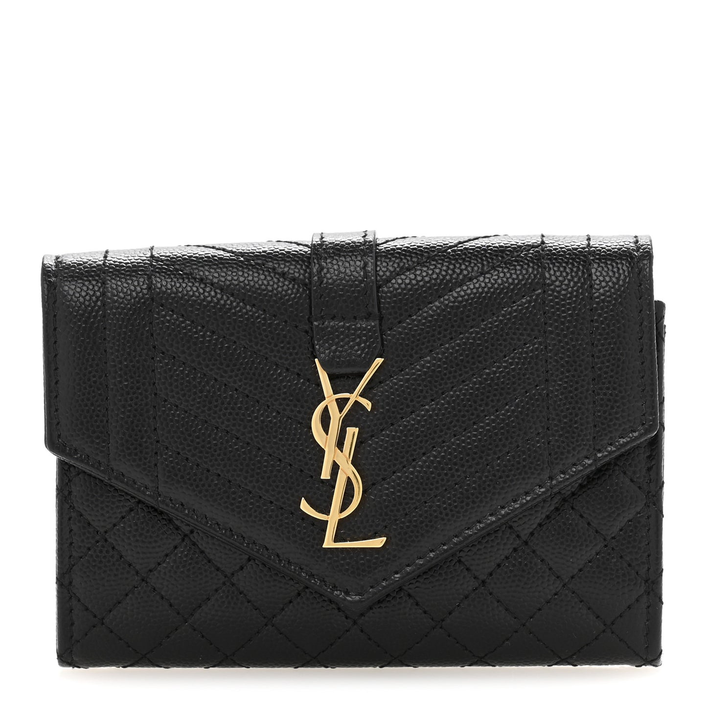 Grain De Poudre Textured Mixed Matelasse Triquilt Small Monogram Envelope Wallet Black