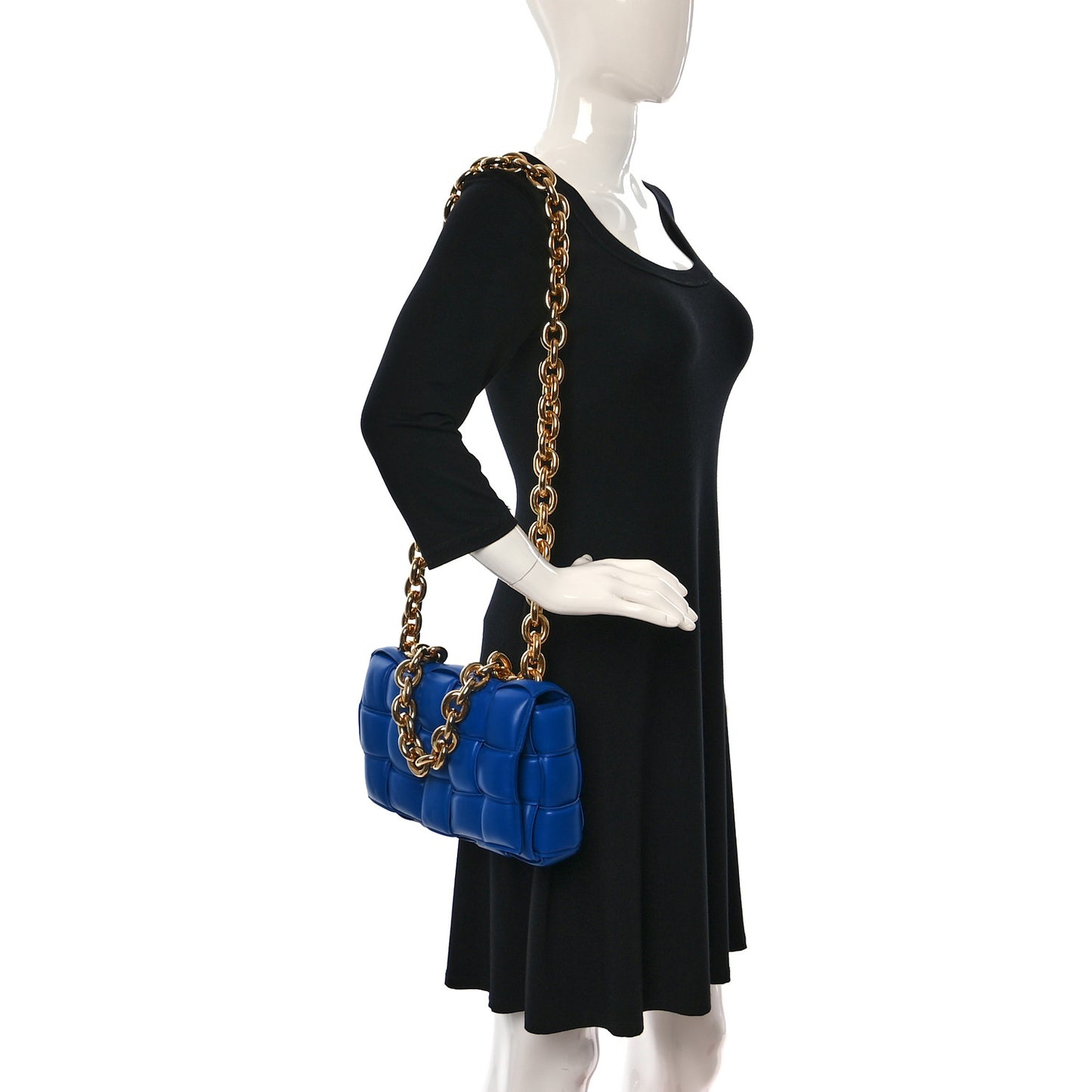 Lambskin Maxi Intreccio Padded Chain Cassette Crossbody Bag Cobalt
