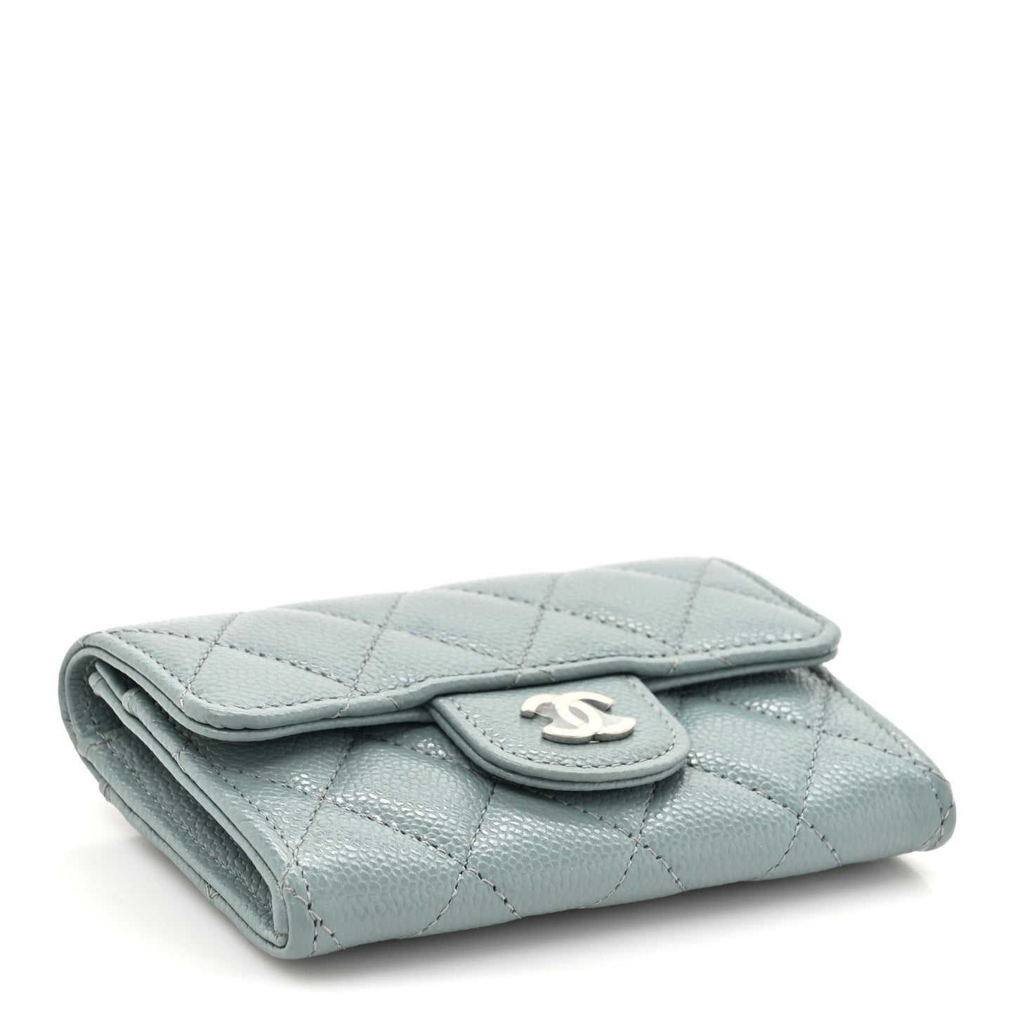 Caviar Quilted Flap Card Holder Wallet Blue