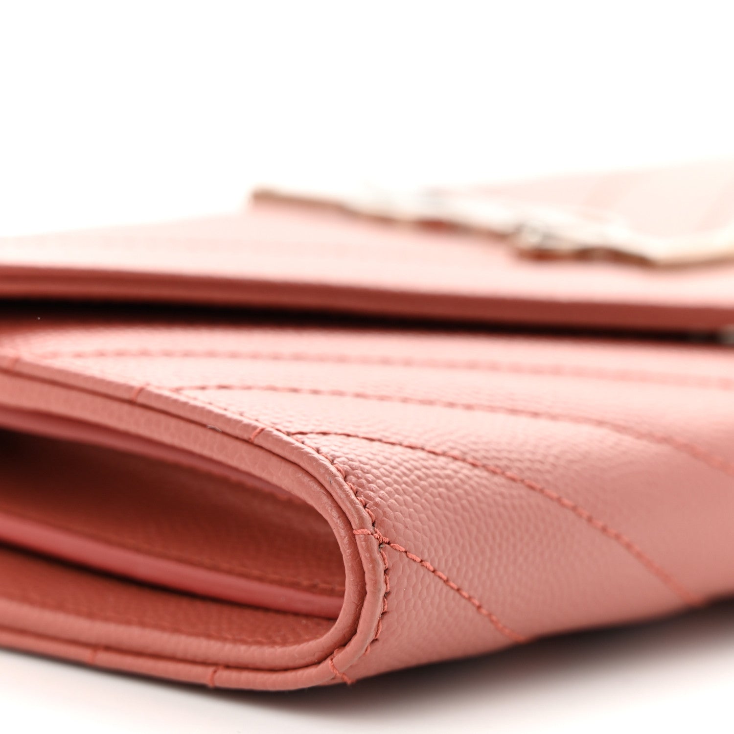 Saint Laurent Grain De Poudre Matelasse Chevron Small Monogram Chain Wallet Blush Fonce 10 of 12