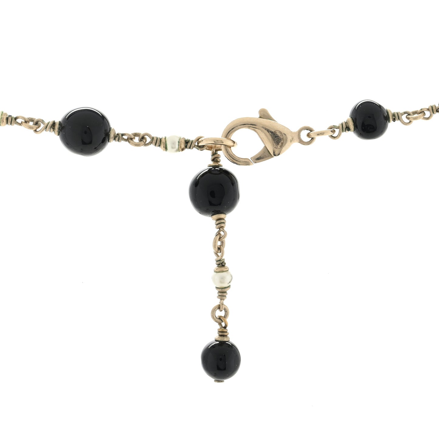 Pearl Beaded CC Long Necklace Black