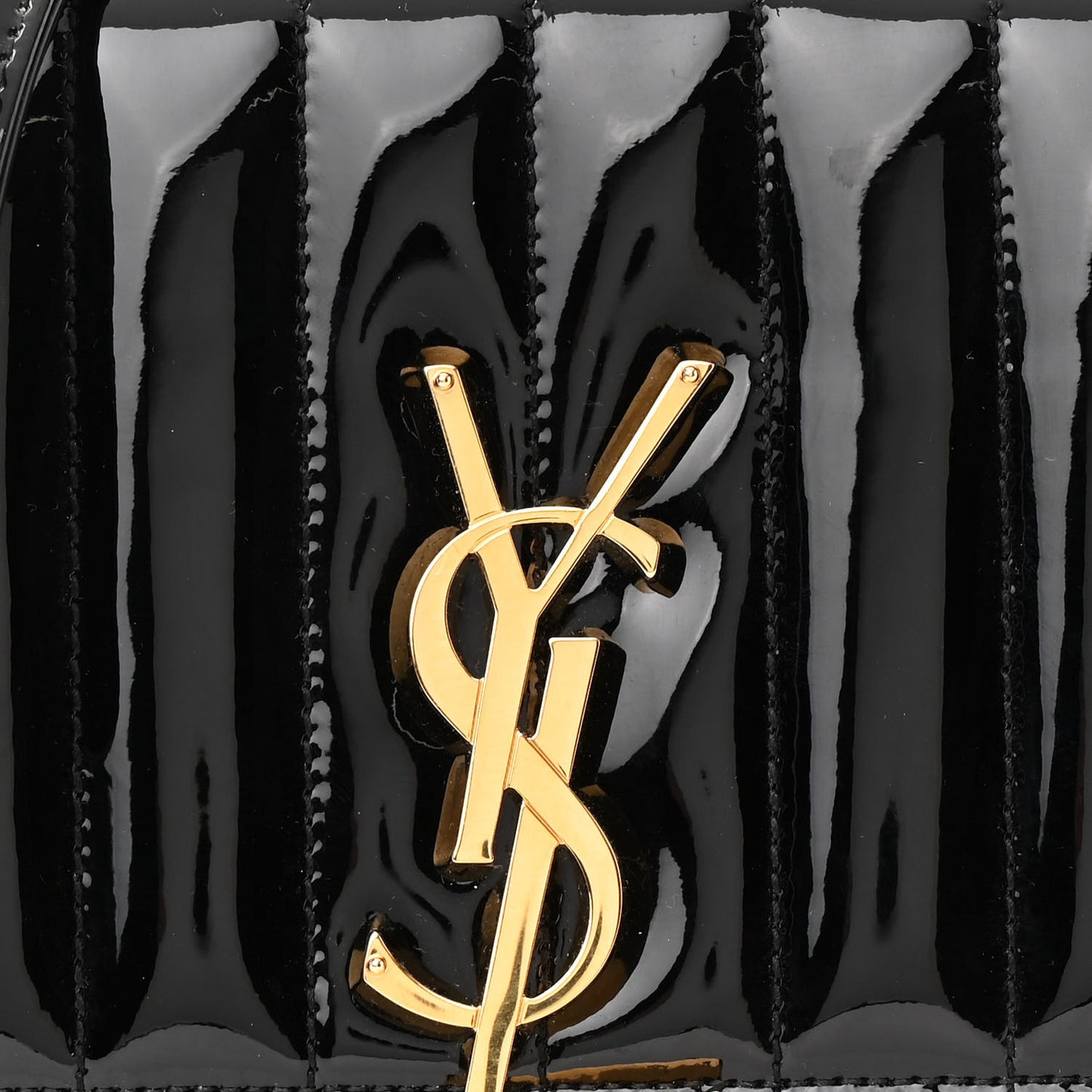 Patent Calfskin Matelasse Monogram Medium Vicky Chain Bag Black