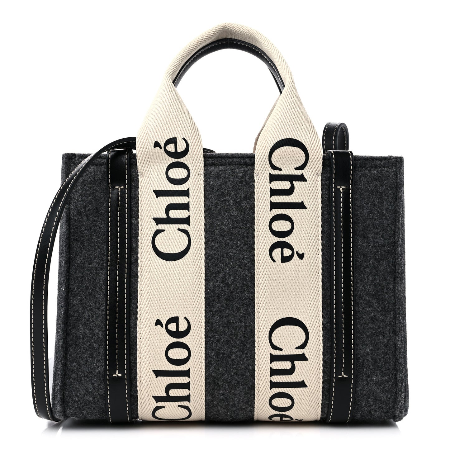 Felt Calfskin Small Woody Ribbon Tote With Strap Cashmere Grey