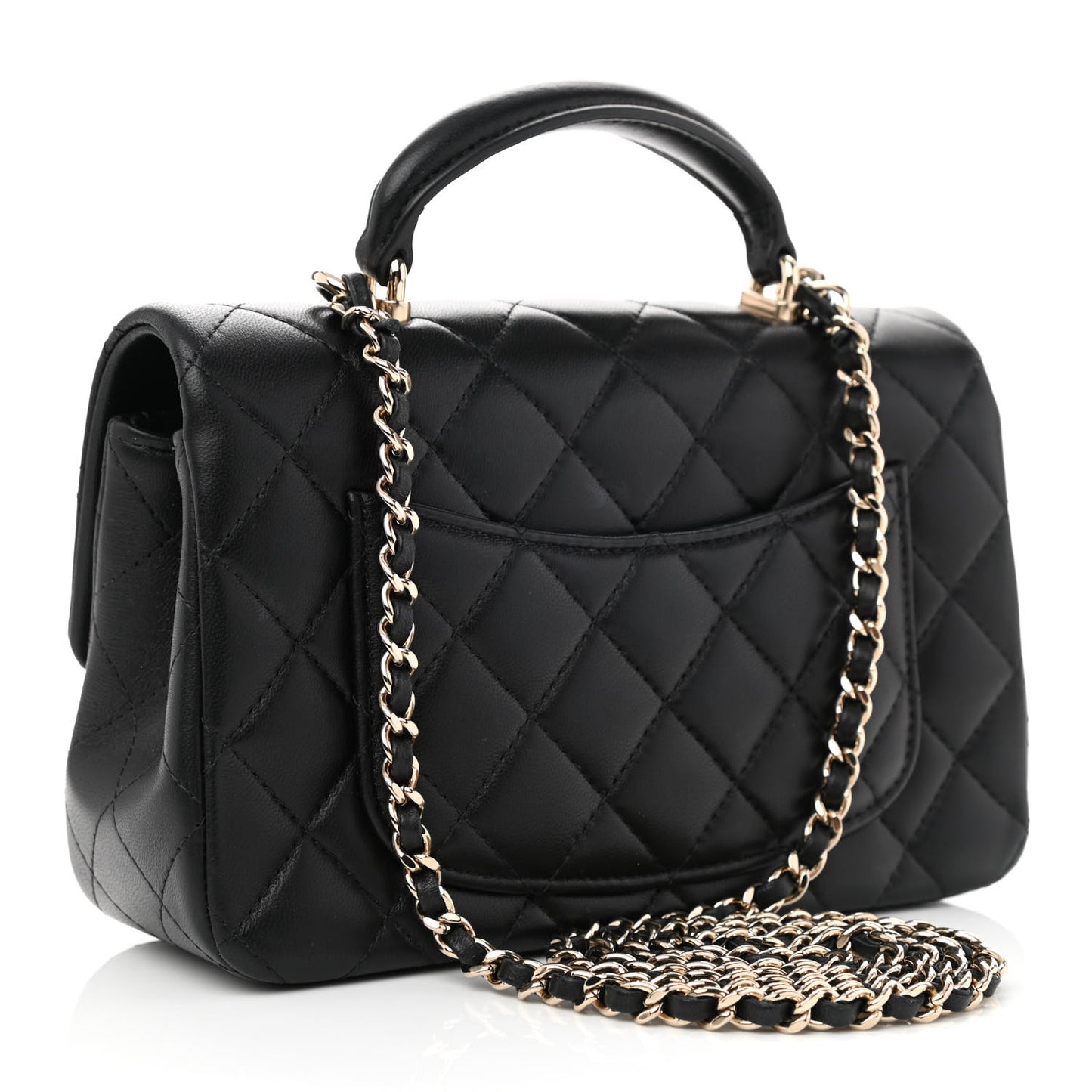 Lambskin Quilted Mini Top Handle Rectangular Flap Black