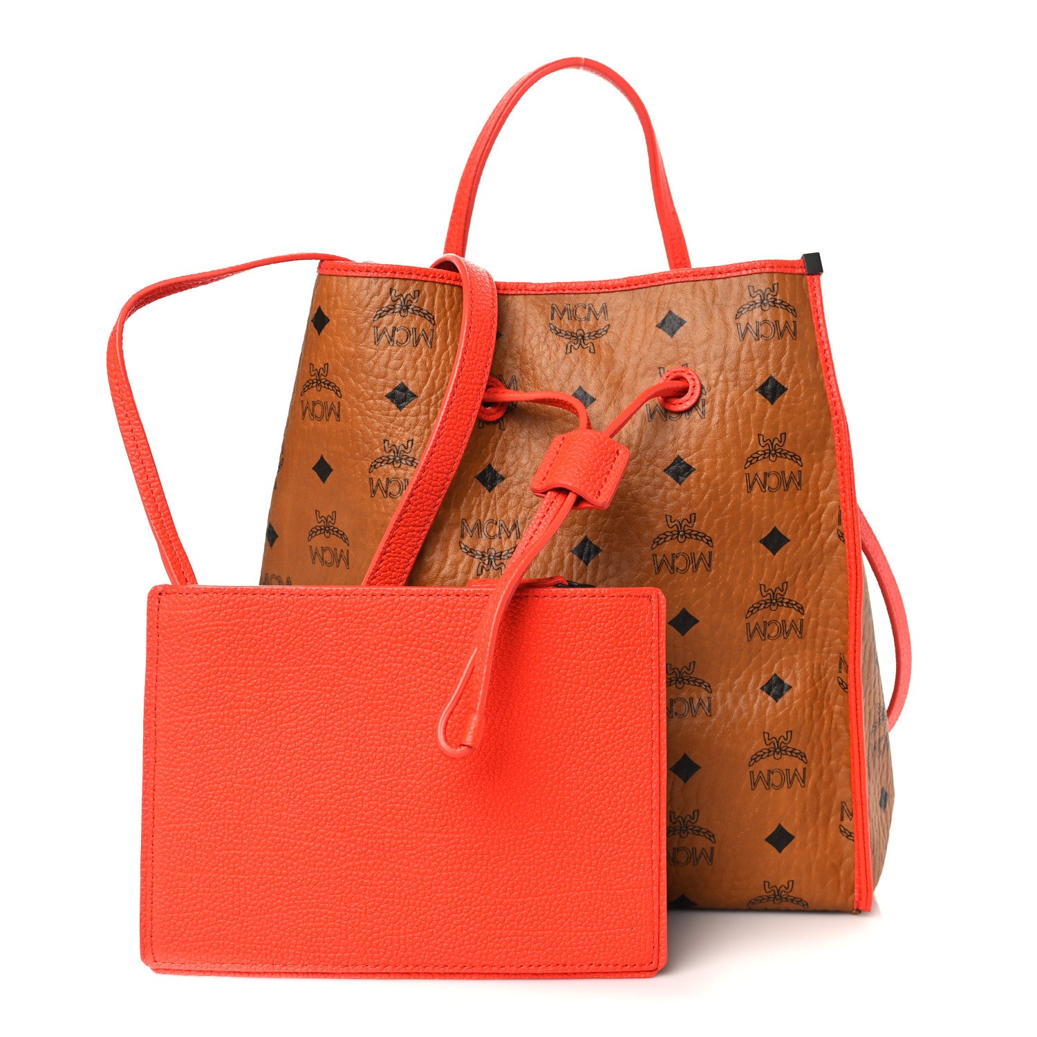 MCM Visetos Kira Drawstring Bag Cognac Orange 1285315 – FASHIONPHILE