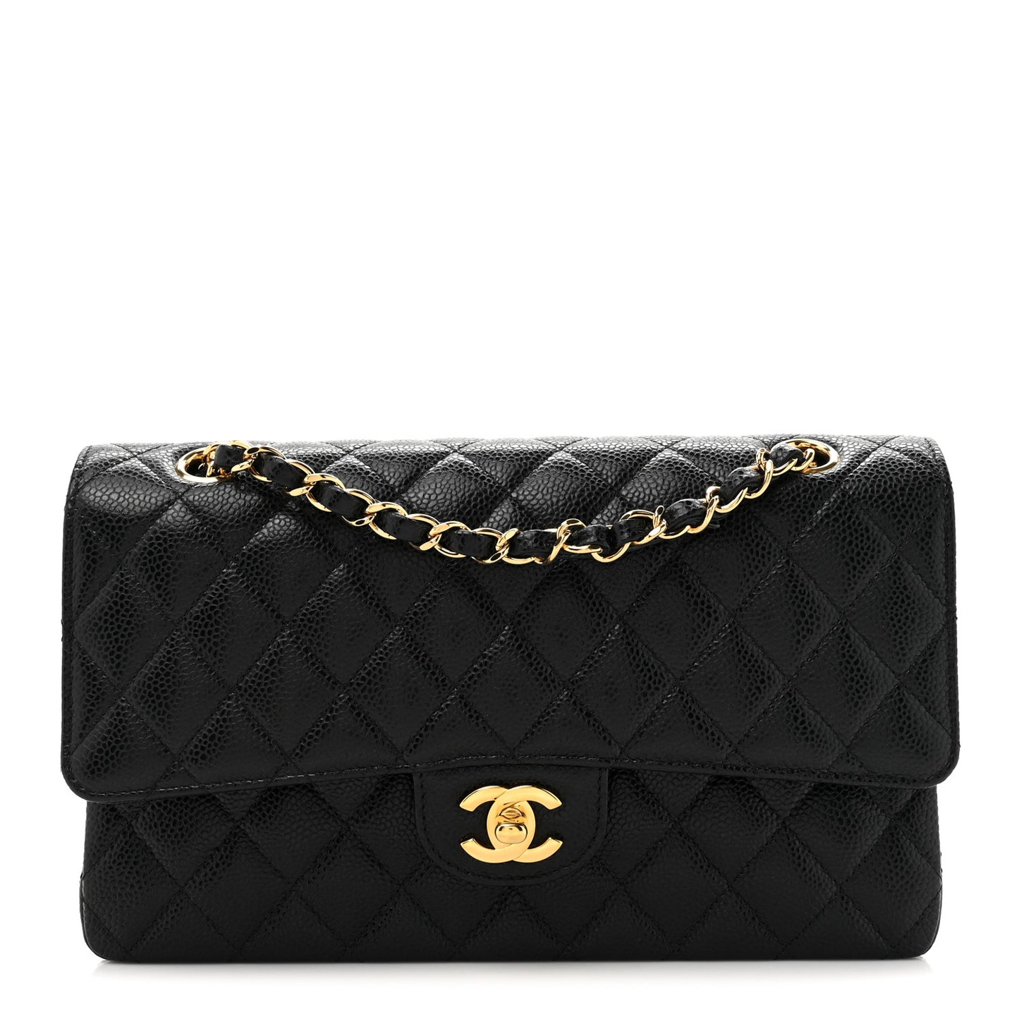 Caviar Quilted Medium Double Flap Black
