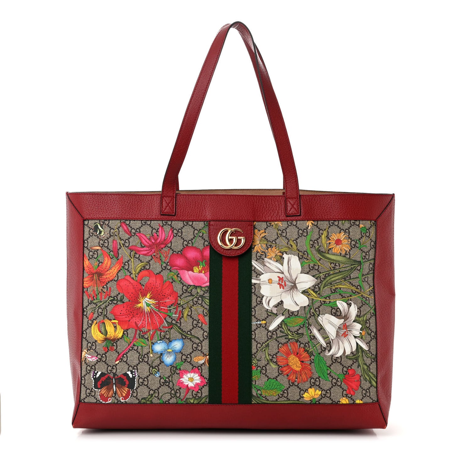 GG Supreme Monogram Flora Web Large Ophidia Tote Red