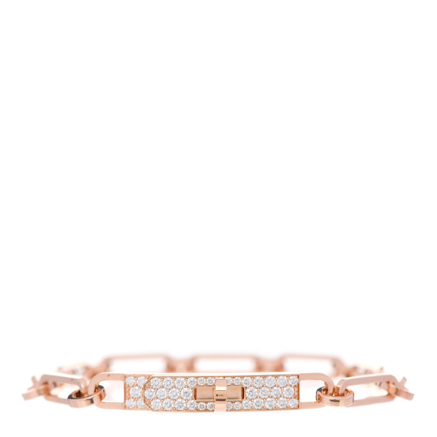 Hermes 18K Rose Gold Diamond Pave PM Kelly Chaine Bracelet ST 1 of 7
