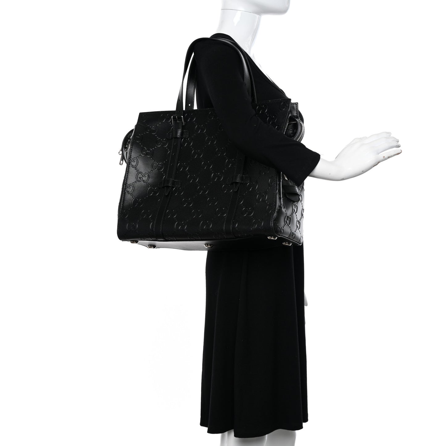 Calfskin GG Tennis Embossed Tote Bag Black