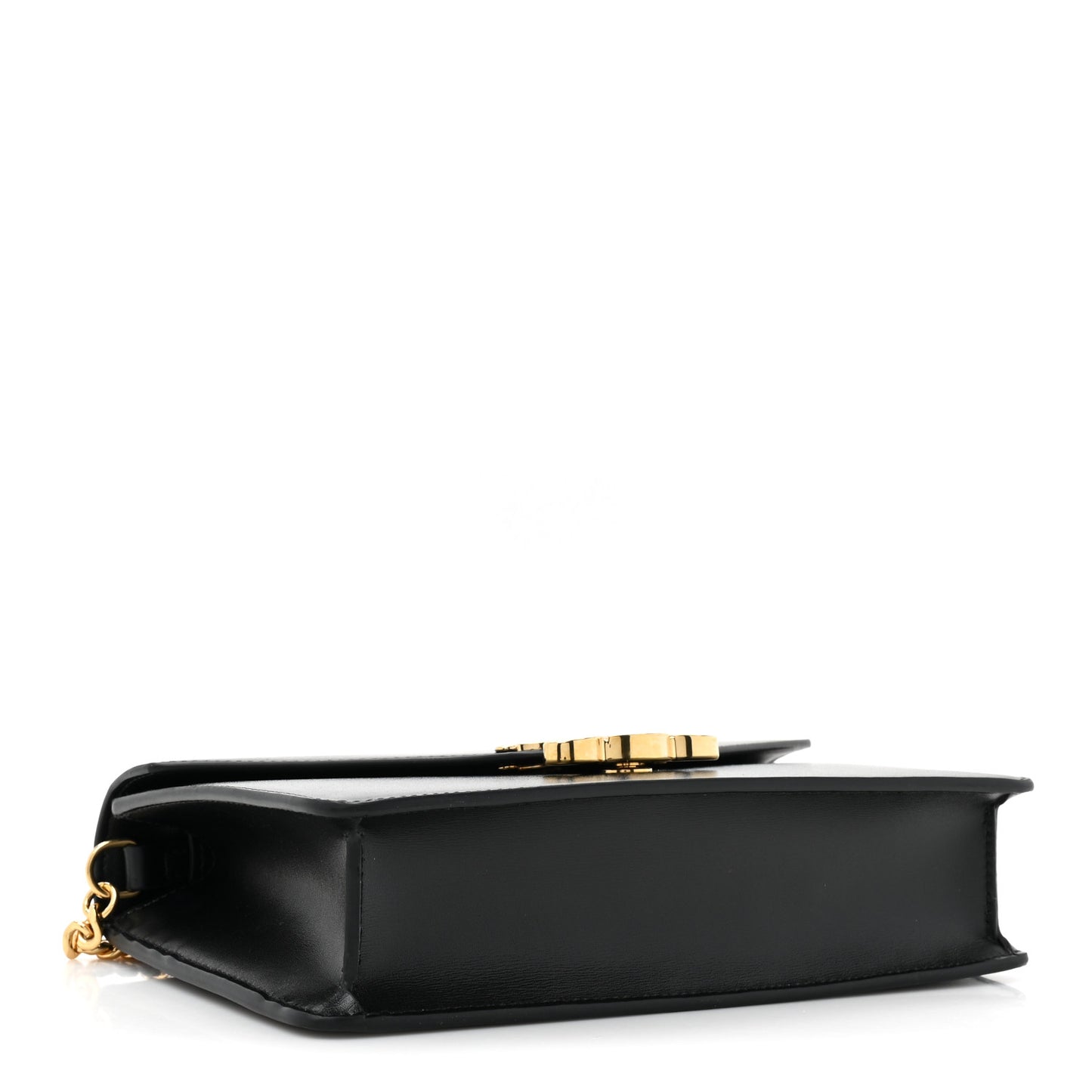 Shiny Calfskin Triomphe Margo Wallet on Chain Black