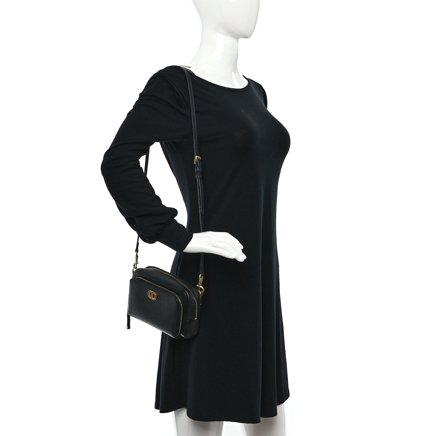 Grained Calfskin Caro Double Pouch Black