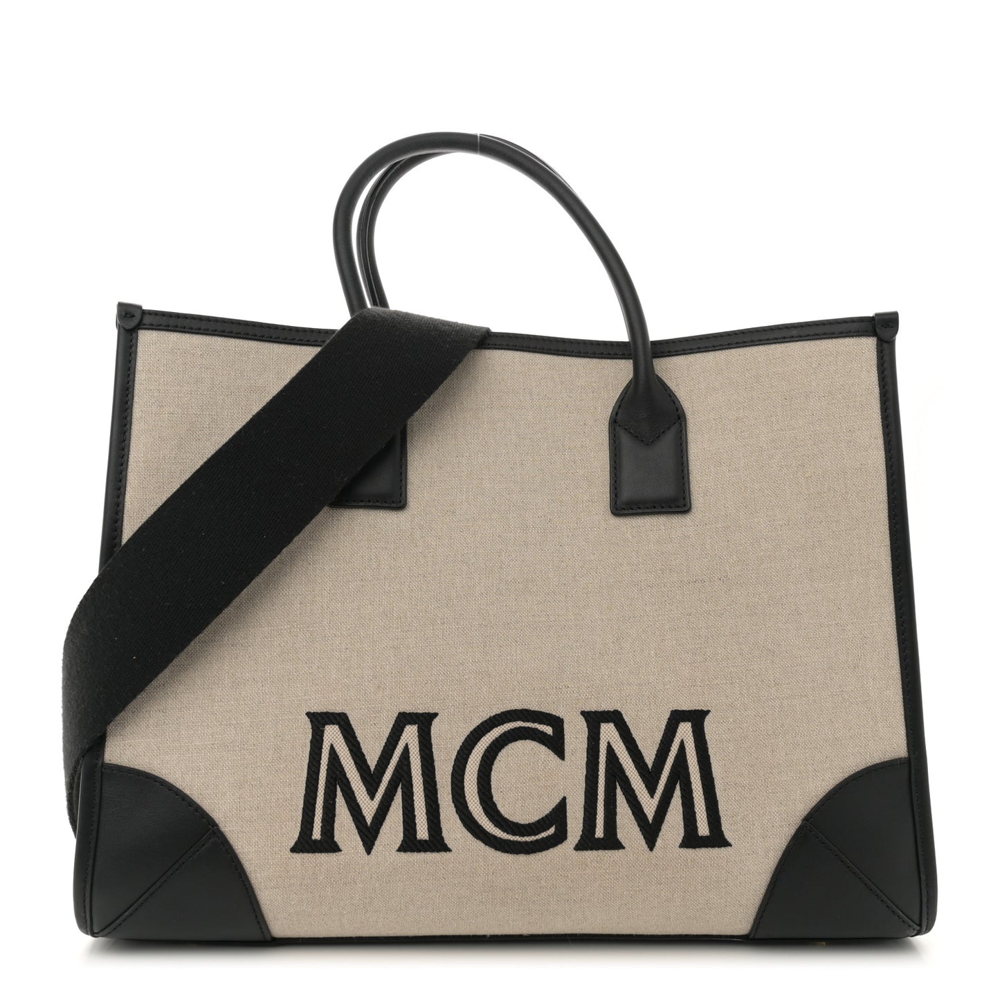 Calfskin Linen Large Munchen Tote Black