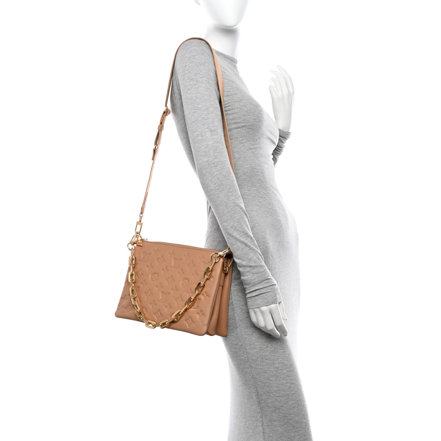 Louis Vuitton Lambskin Embossed Monogram Coussin PM Camel 2 of 12