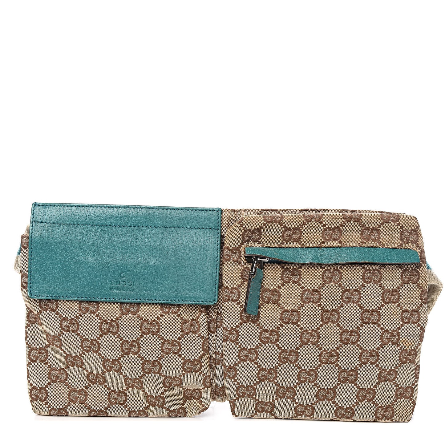 GG Monogram Web Double Pocket Belt Bag Turquoise