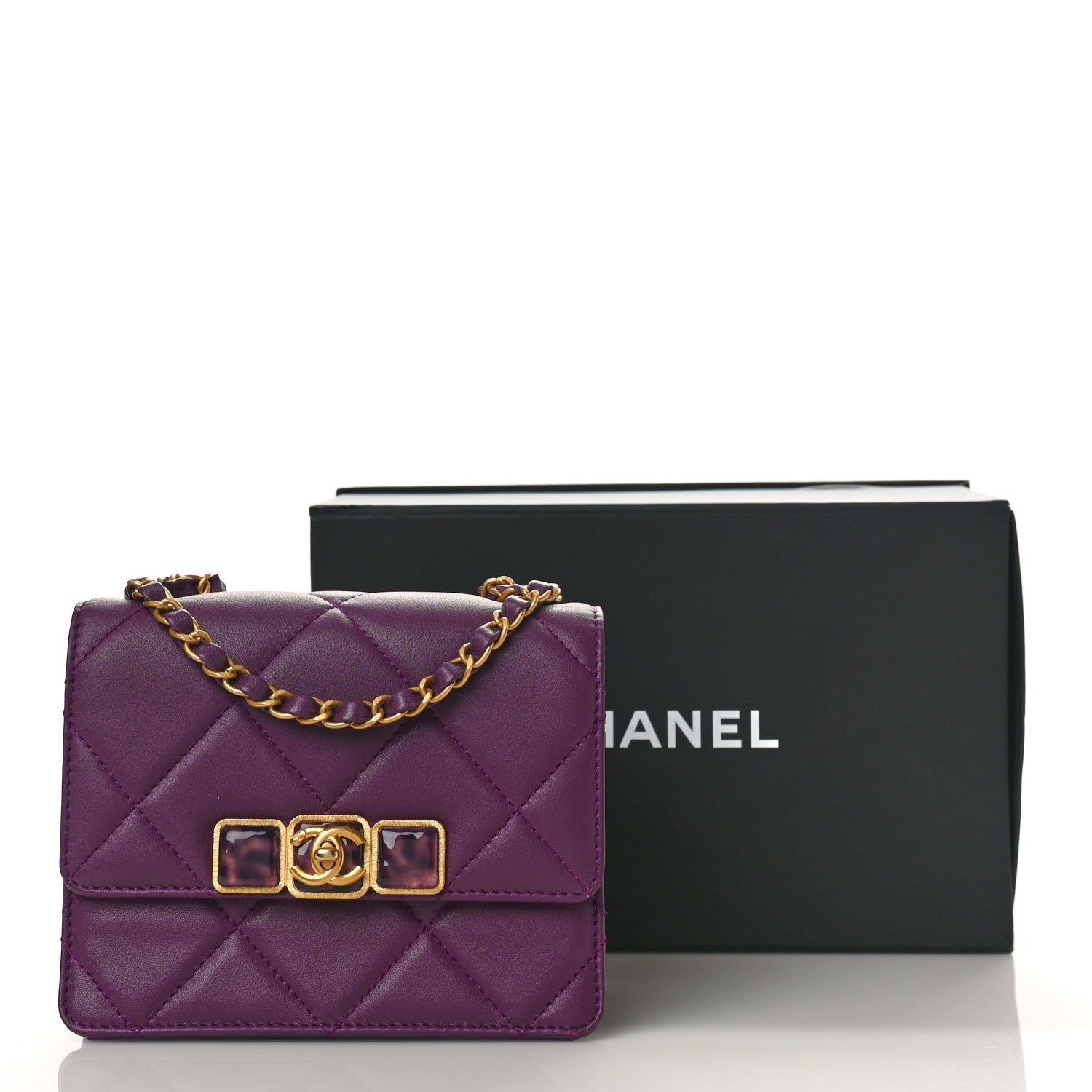 Chanel Calfskin Resin Quilted Mini Flap Purple 11 of 11
