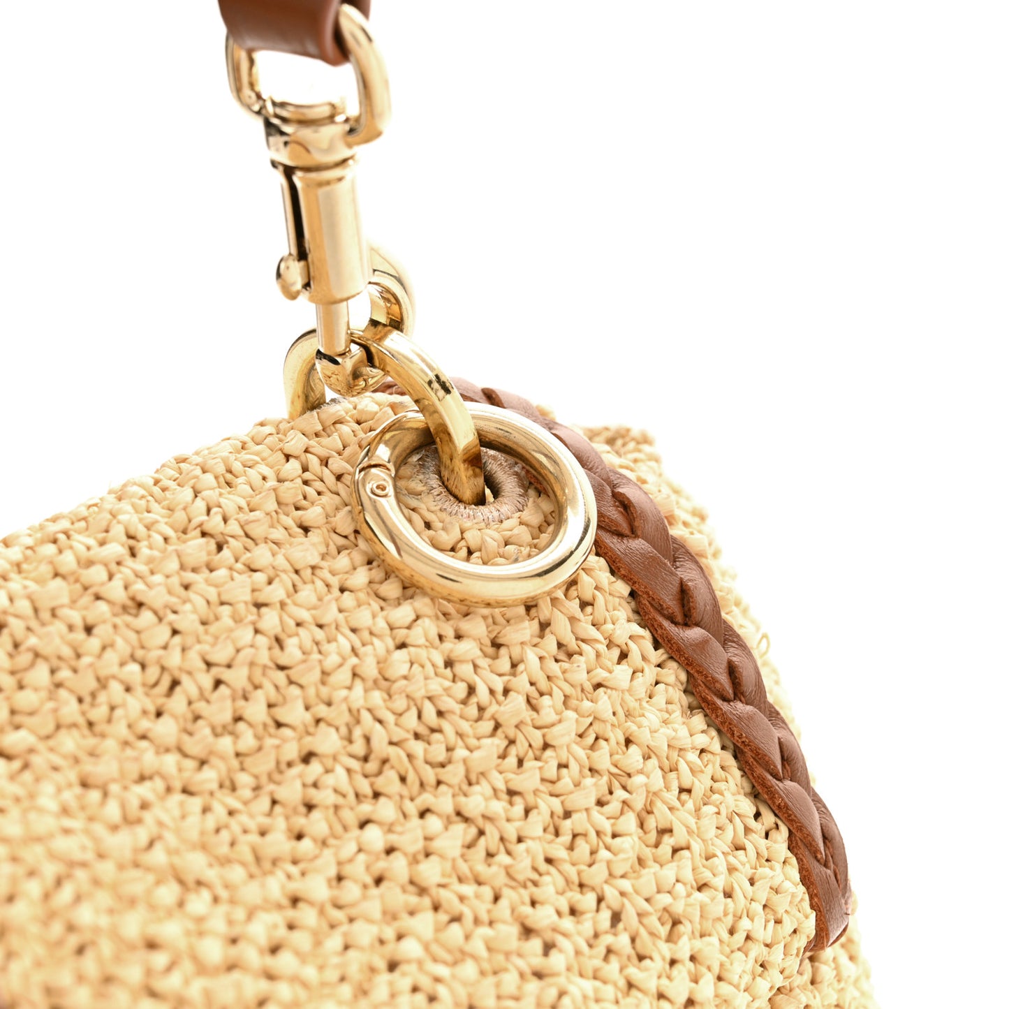 Raffia Calfskin Medium Penelope Shoulder Bag Tan