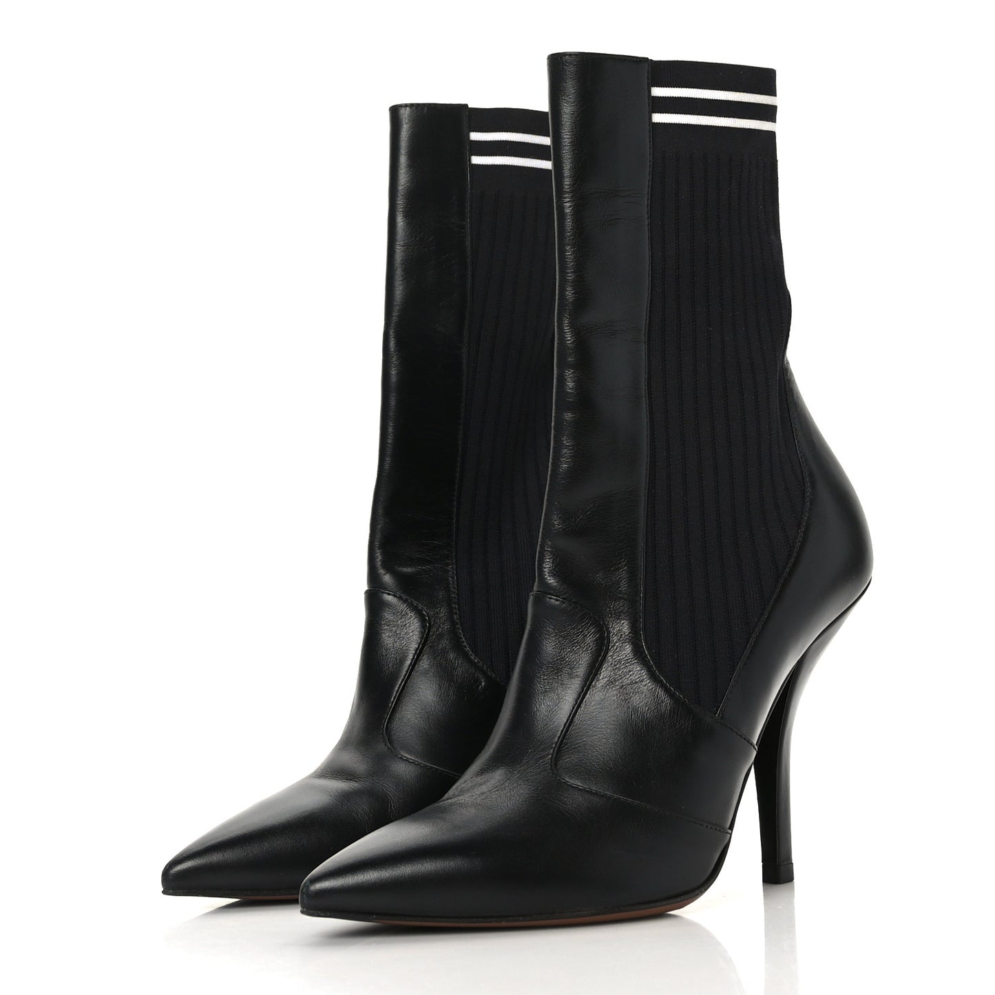 Vitello Lucido Stretch Fabric Striped Rockoko 105mm Sock Boots 37 Black