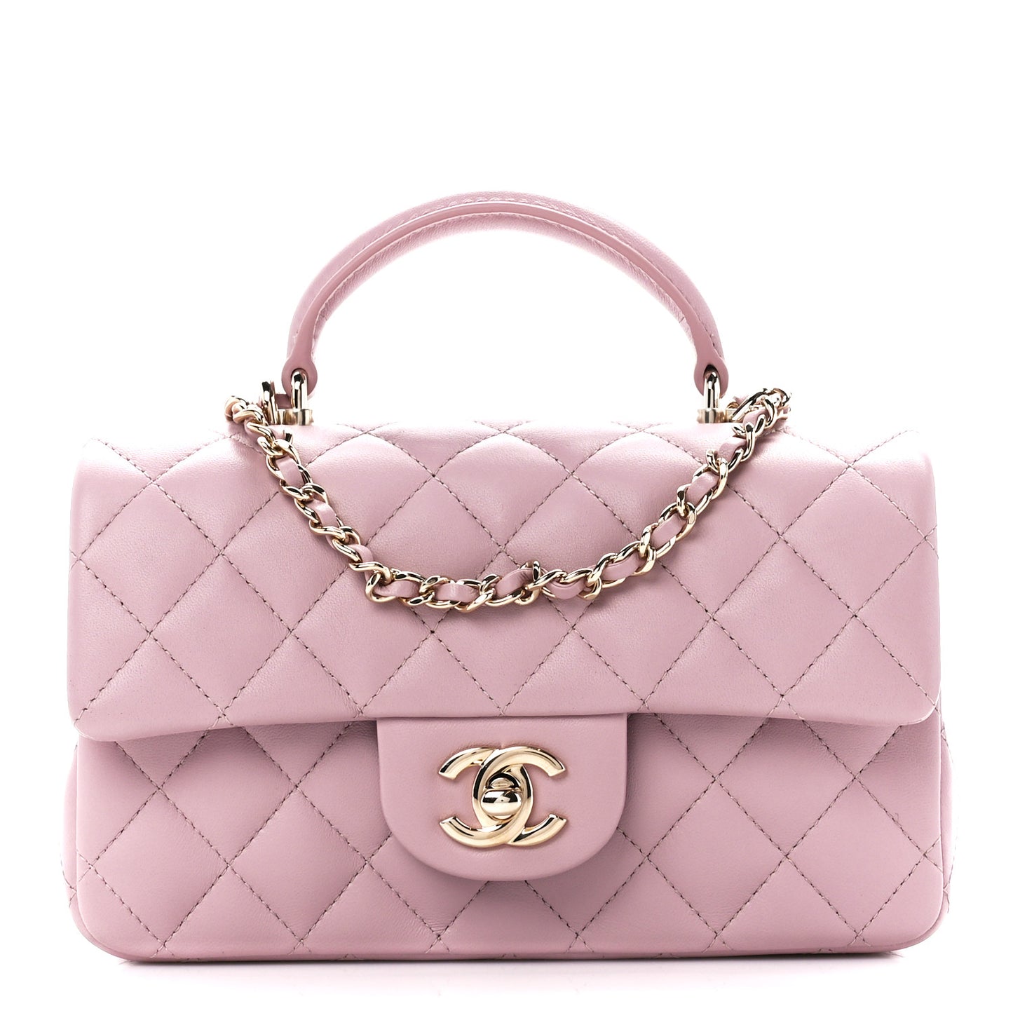 Lambskin Quilted Mini Top Handle Rectangular Flap Light Pink