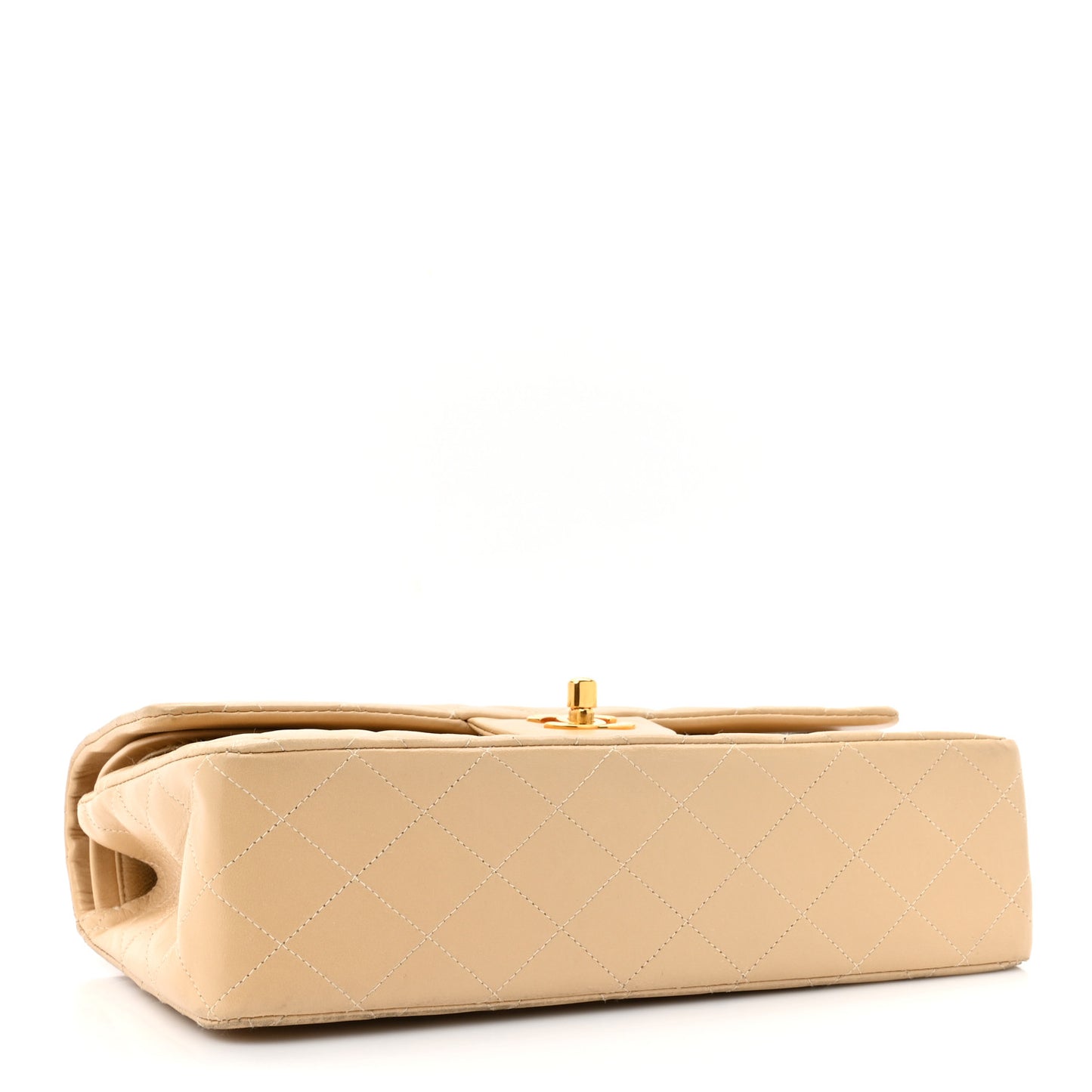 Lambskin Quilted Medium Double Flap Beige