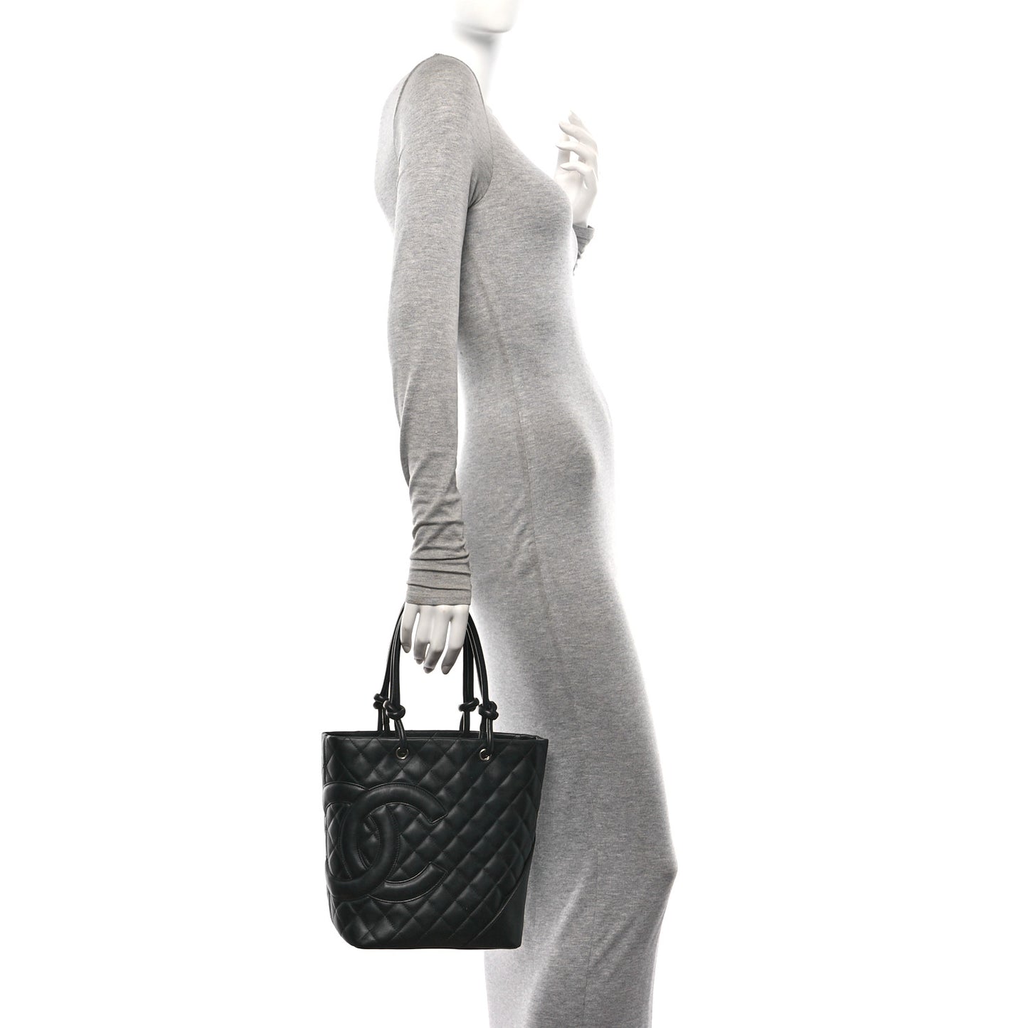 Calfskin Quilted Medium Cambon Tote Black