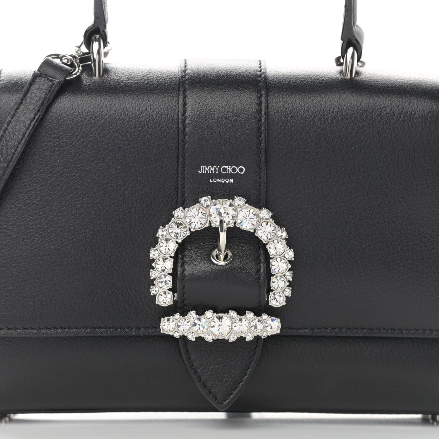 Calfskin Crystal Small Cheri Top Handle Bag Black