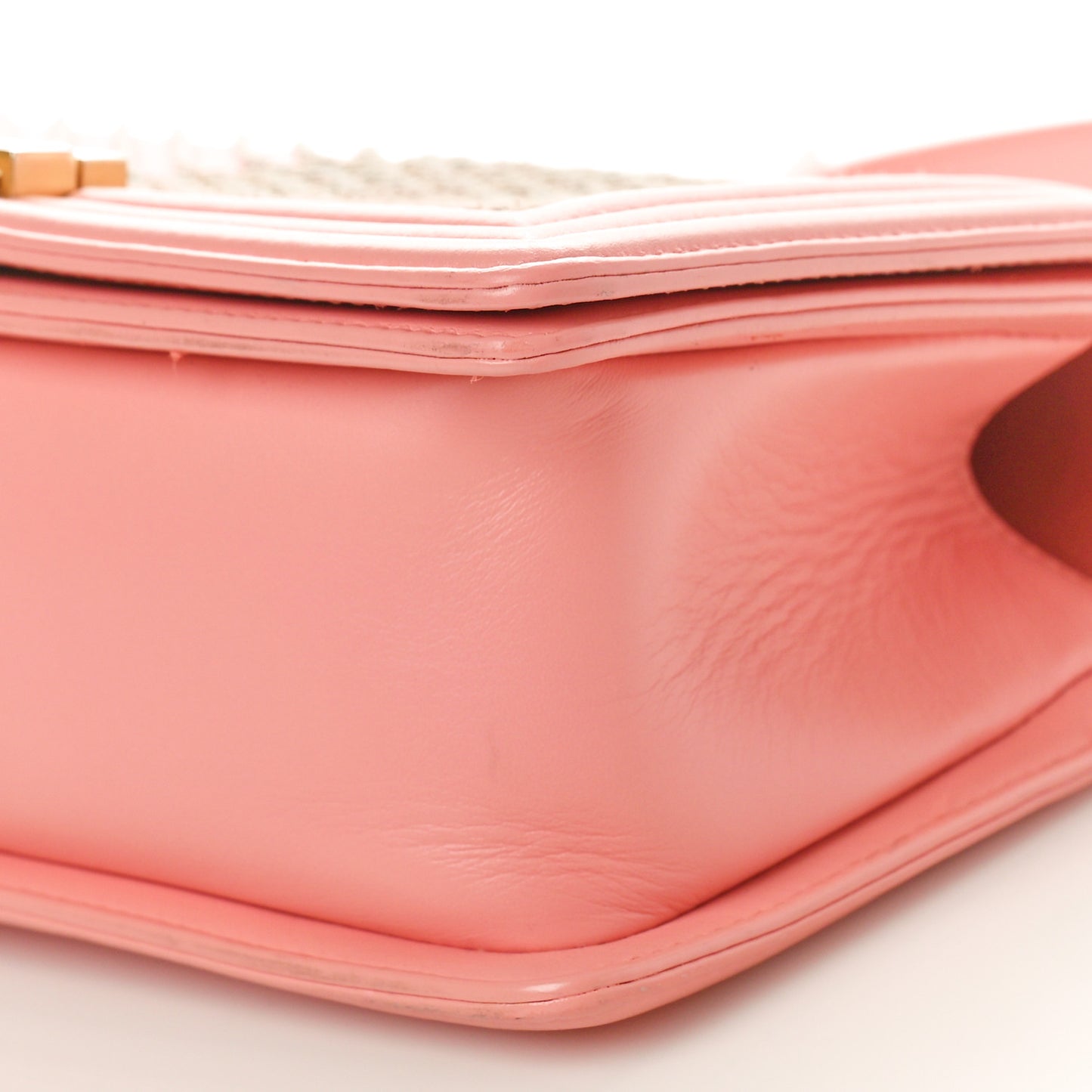 Calfskin Chevron Embroidered Medium Boy By The Sea Flap Pink