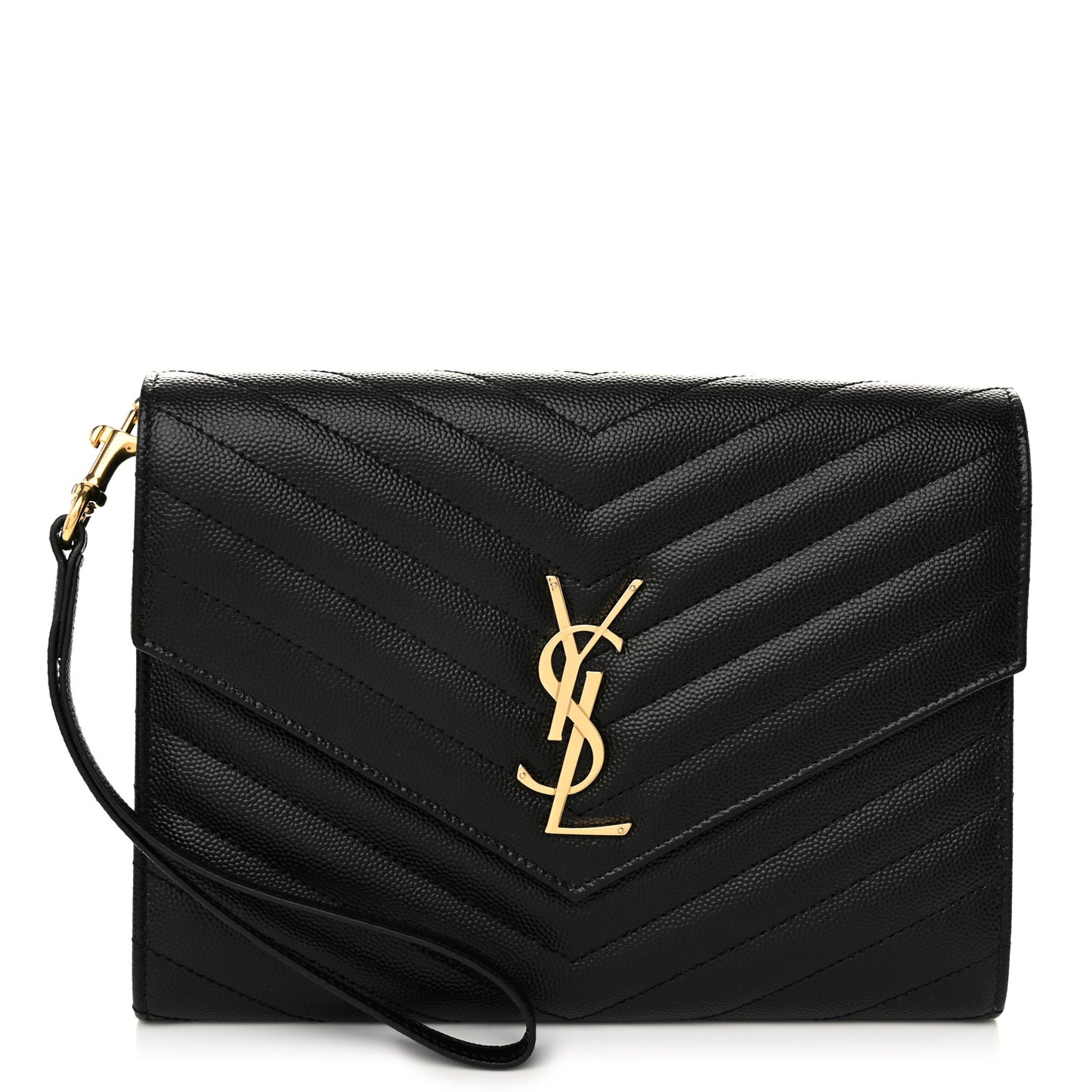 Grain De Poudre Matelasse Chevron Monogram Envelope Clutch Black