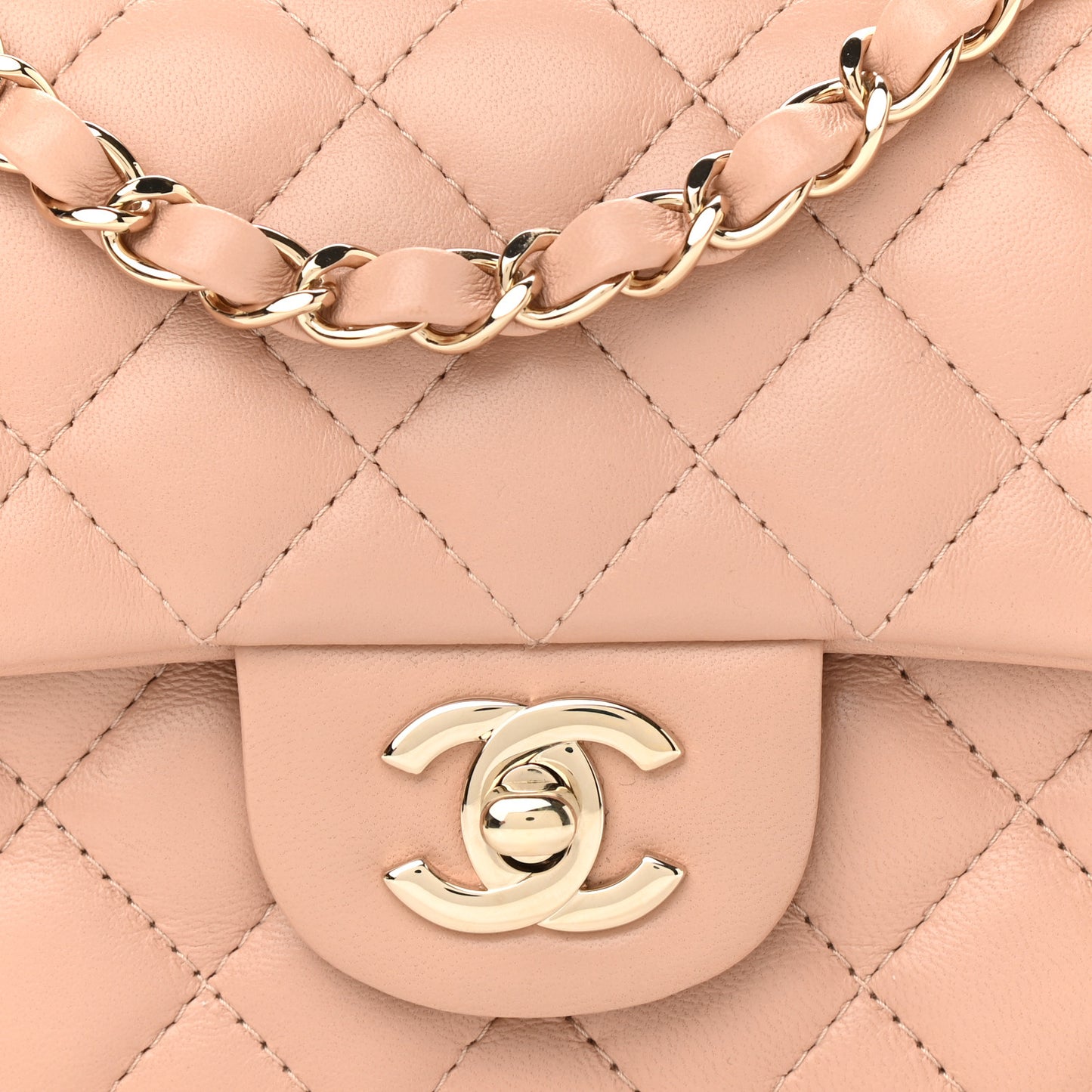 Lambskin Quilted Mini Rectangular Flap Beige