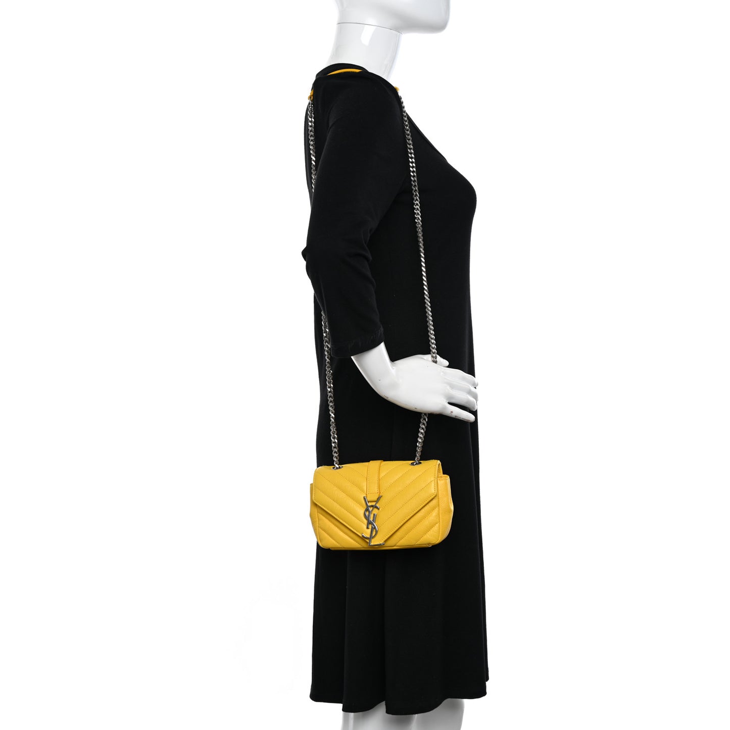 Calfskin Matelasse Chevron Monogram Classic Baby Chain Bag Jaune