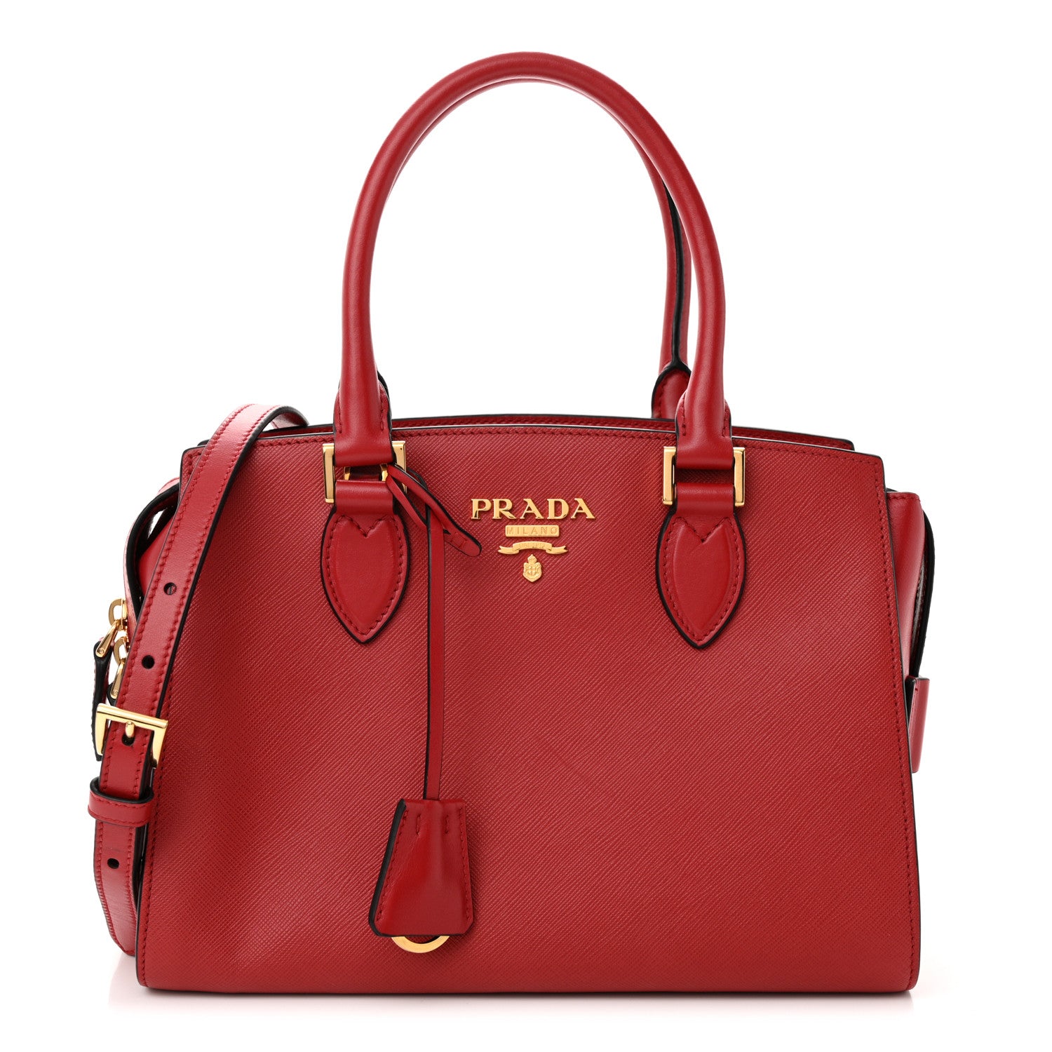 Prada Saffiano Soft Calfskin Double Handle Satchel Fuoco 1 of 9