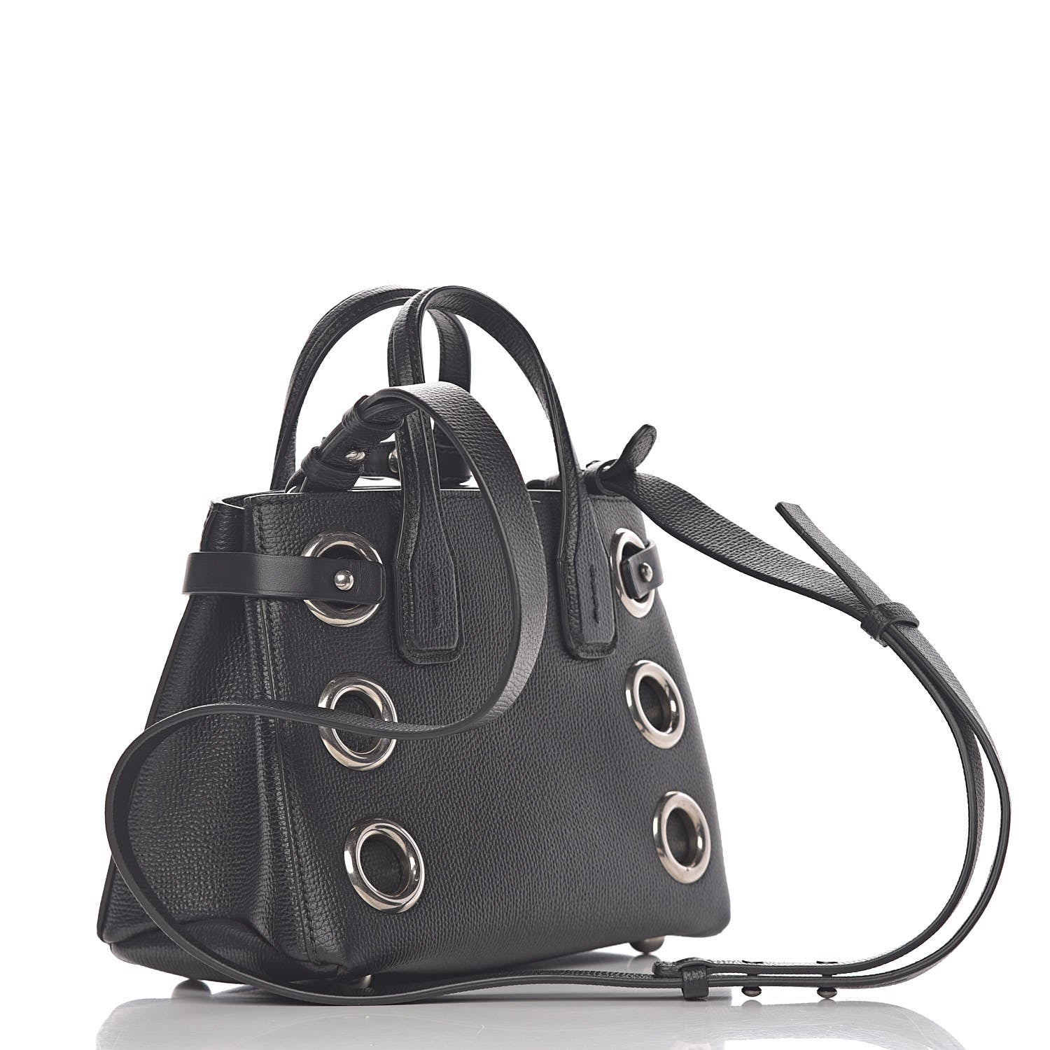 Burberry Grainy Calfskin House Check Grommet Baby Banner Tote Black 3 of 11