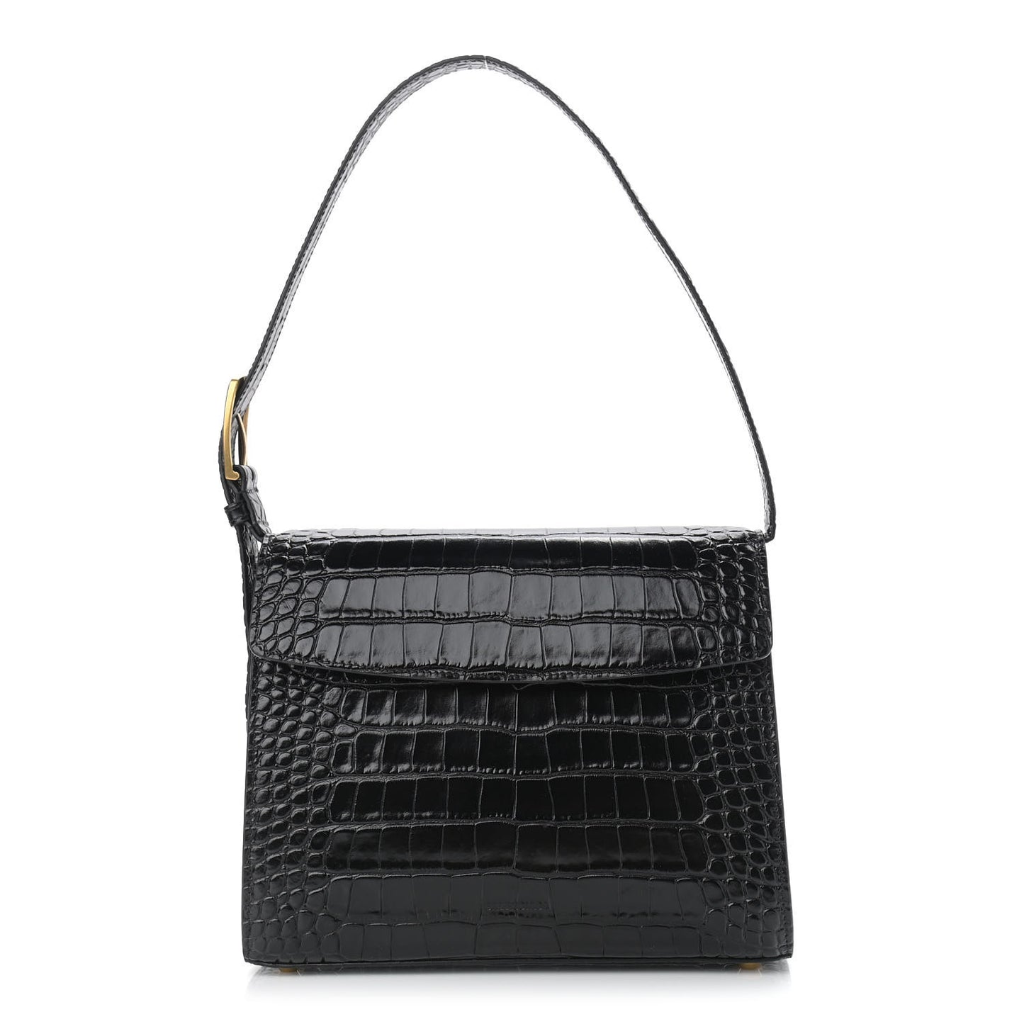 Shiny Calfskin Crocodile Embossed Medium Ghost Shoulder Bag Black