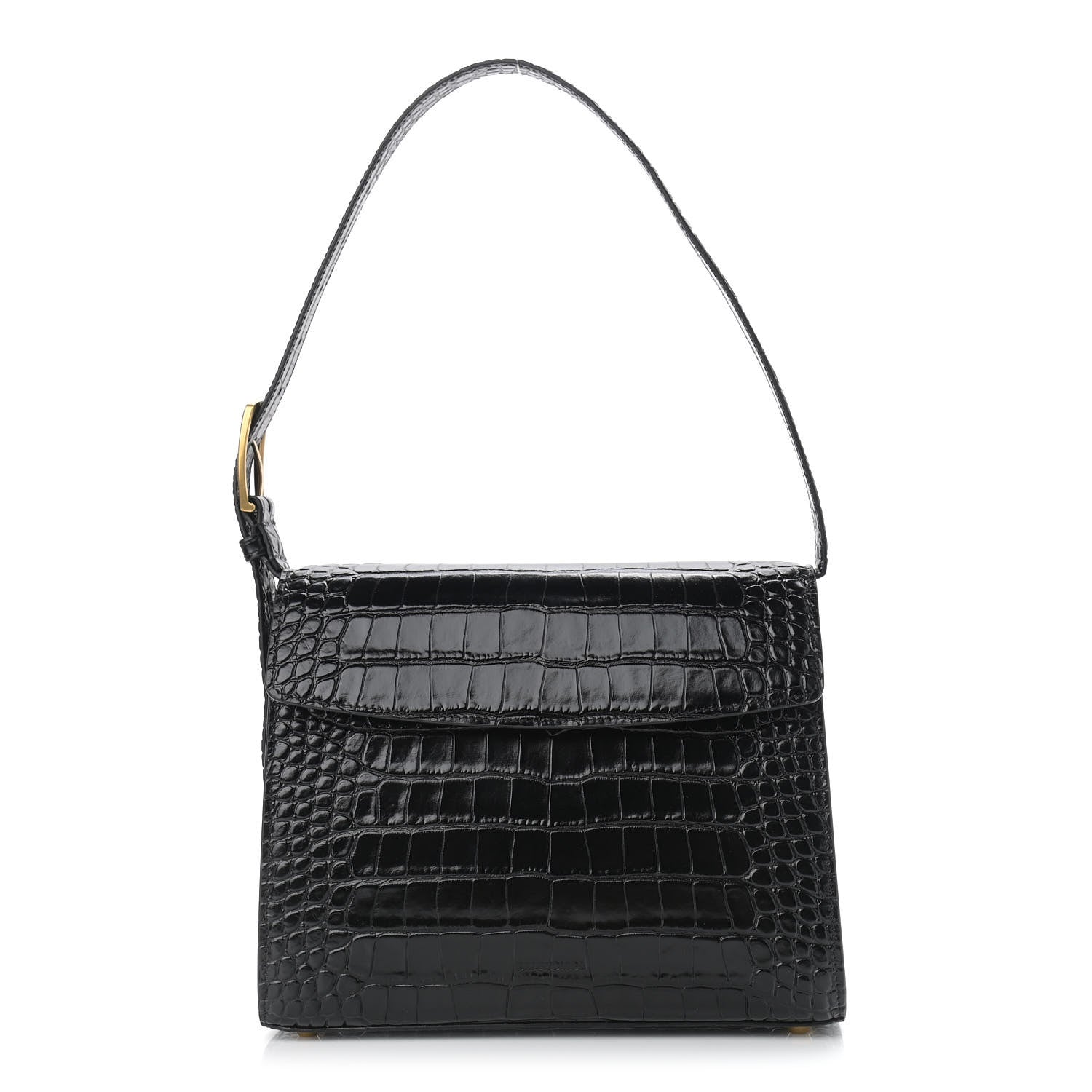 Balenciaga Shiny Calfskin Crocodile Embossed Medium Ghost Shoulder Bag Black 1 of 10