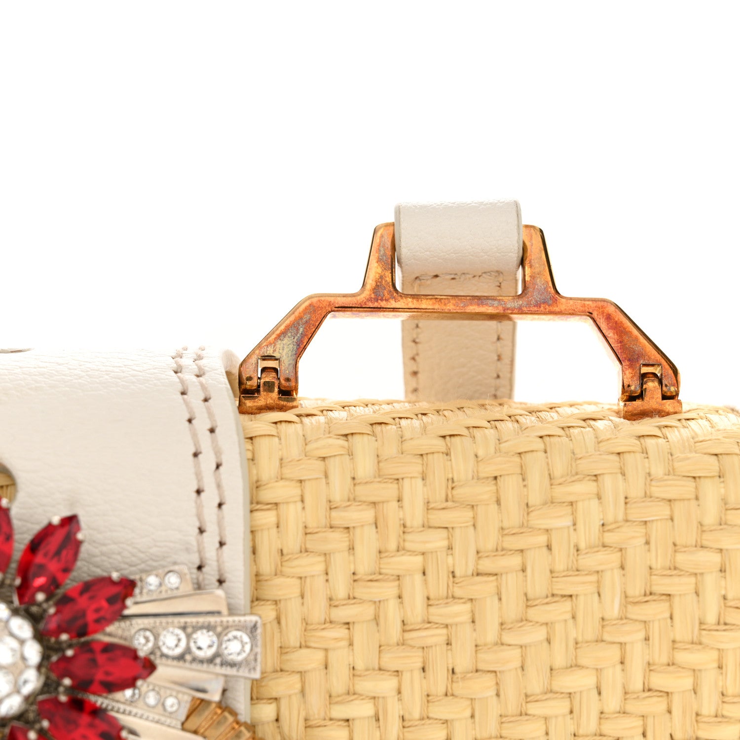 Miu Miu Raffia Madras Crystal Embellished Lady Shoulder Bag Naturale White 16 of 18