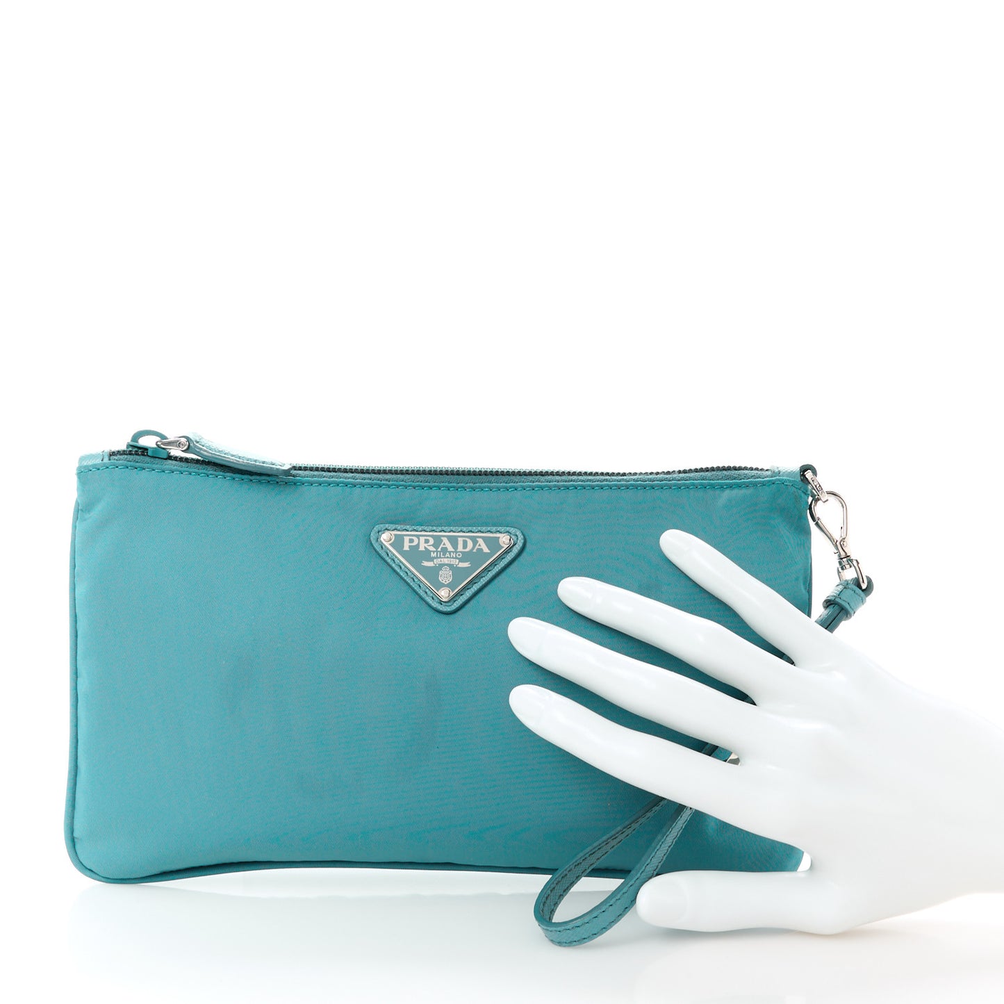 Tessuto Nylon Saffiano Wristlet Turchese