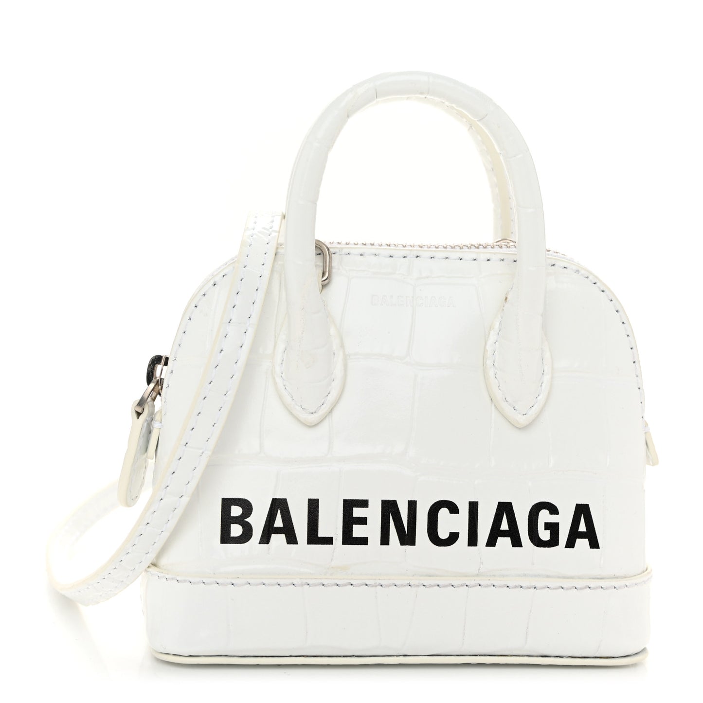 Calfskin Logo Crocodile Embossed Mini Ville Top Handle Bag White Black