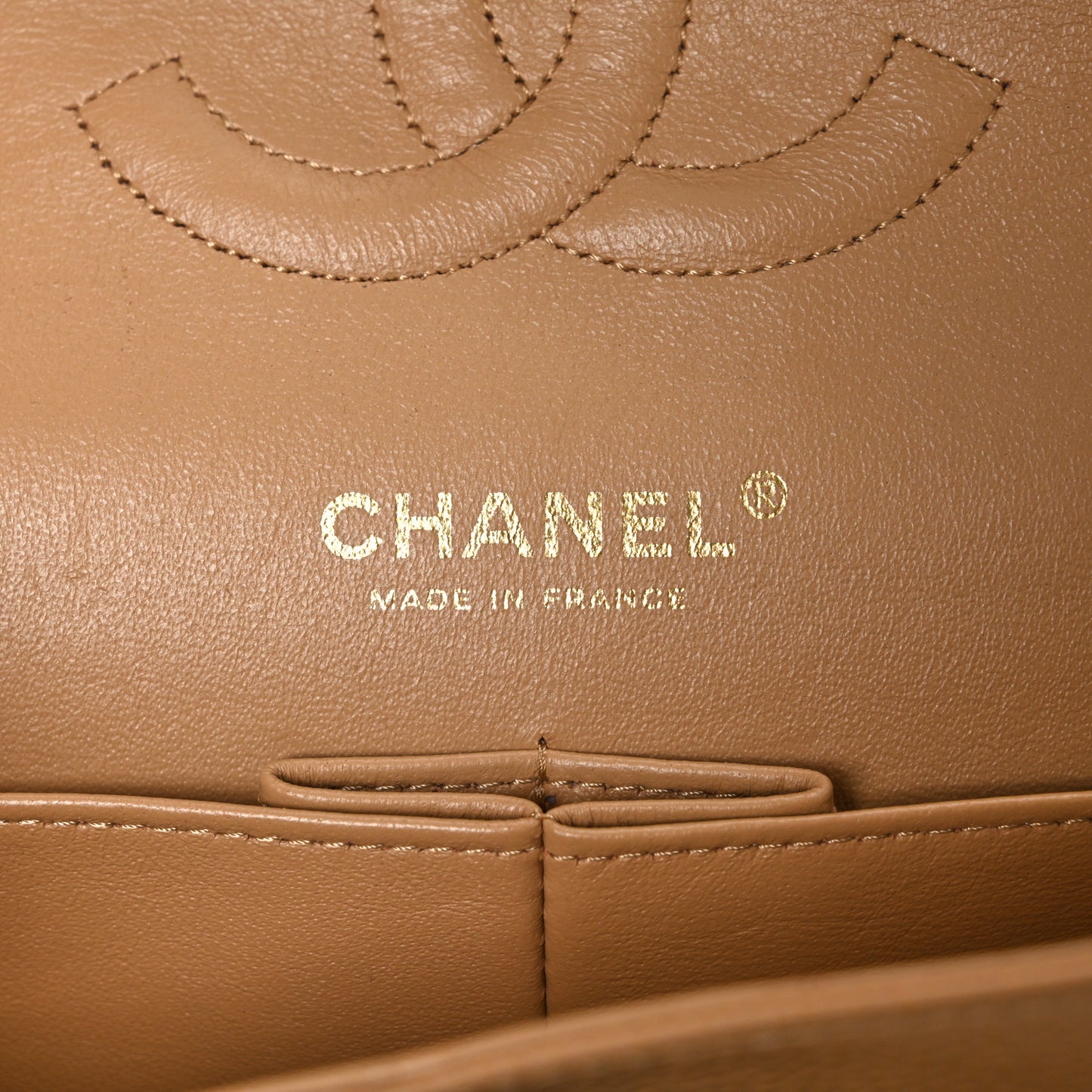Caviar Quilted Medium Double Flap Beige