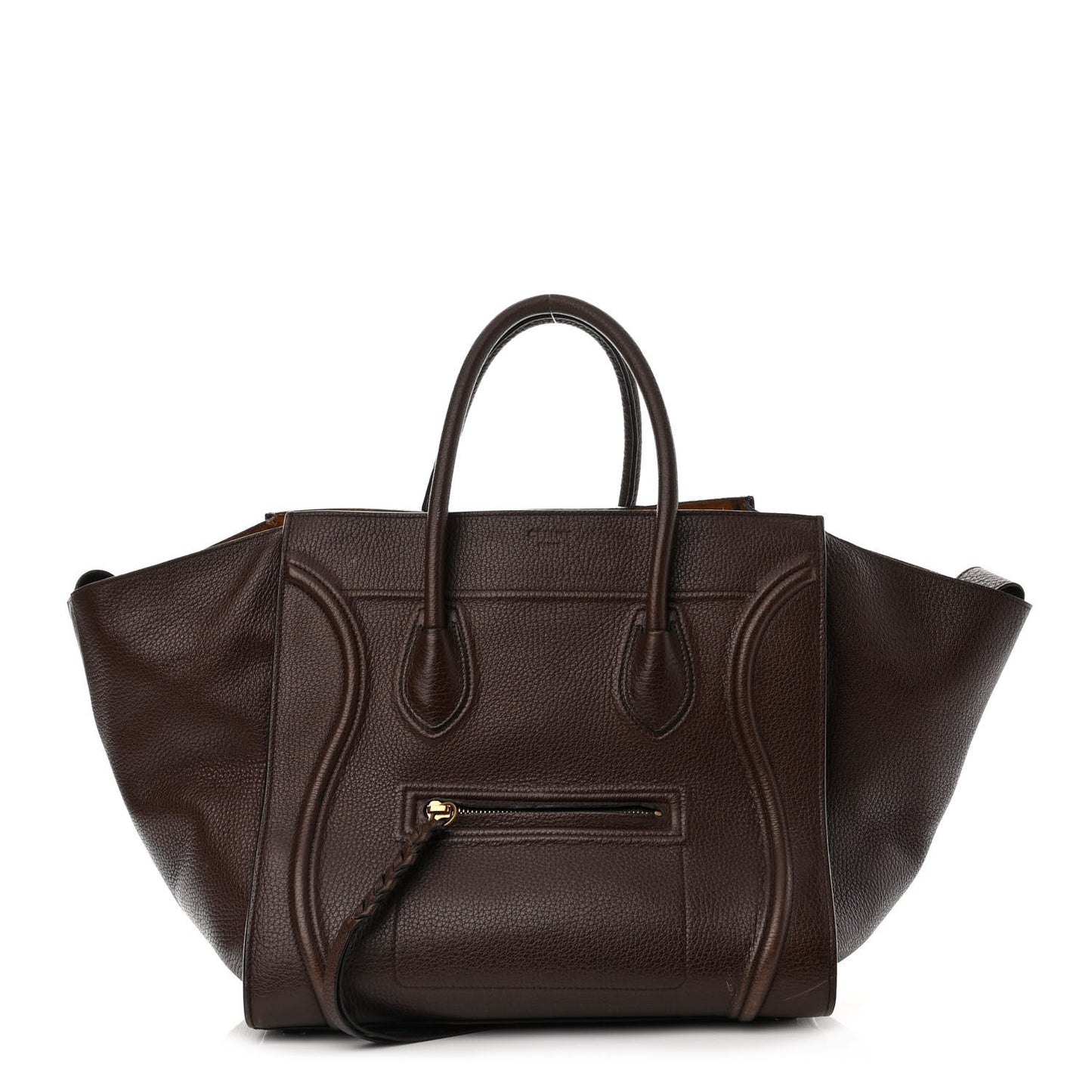 Shiny Grained Calfskin Medium Phantom Luggage Brown