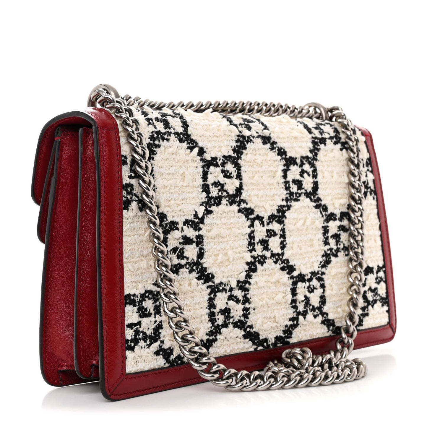 Tweed GG Monogram Small Dionysus Shoulder Bag White Black Romantic Cherry