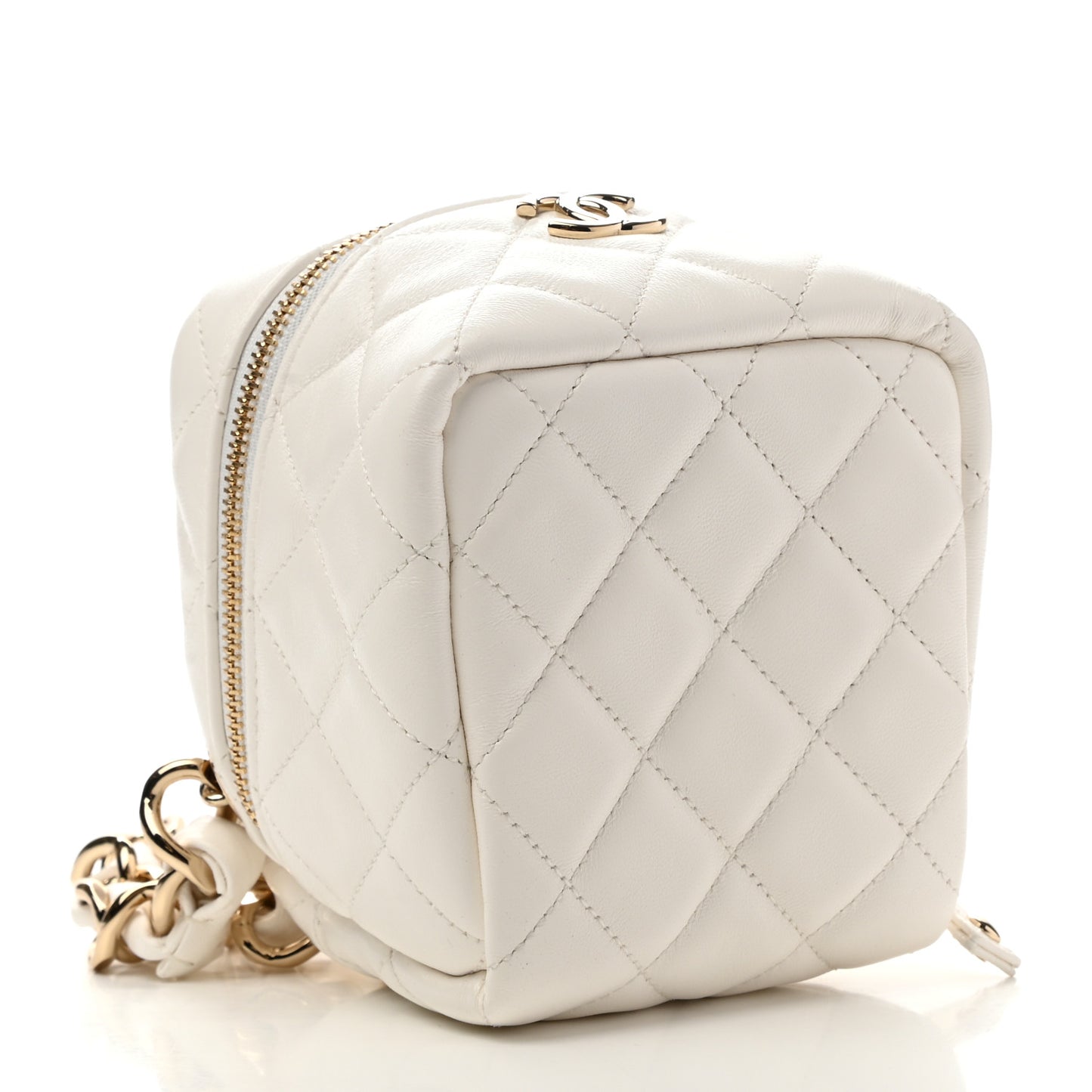 Lambskin Quilted Clutch With Handle White